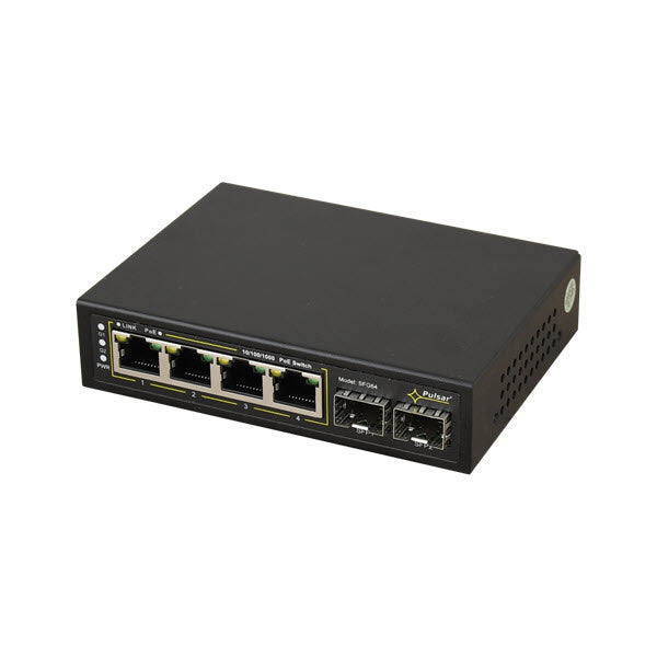 SPG64WP 4-Port PoE+ Gigabit Switch with 2 SFP Uplinks & 60W Power Budget - Ideal for Pulsar Enclosures & Network Installations