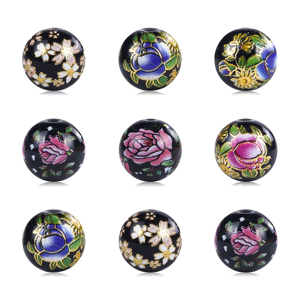 Handcrafted Japanese Cherry Blossom Teardrop Beads - 12mm Black Sakura Pattern Charm Beads for Jewelry Making, DIY Crafts & Scrapbooking - Perfect for Necklaces, Bracelets & Keychains