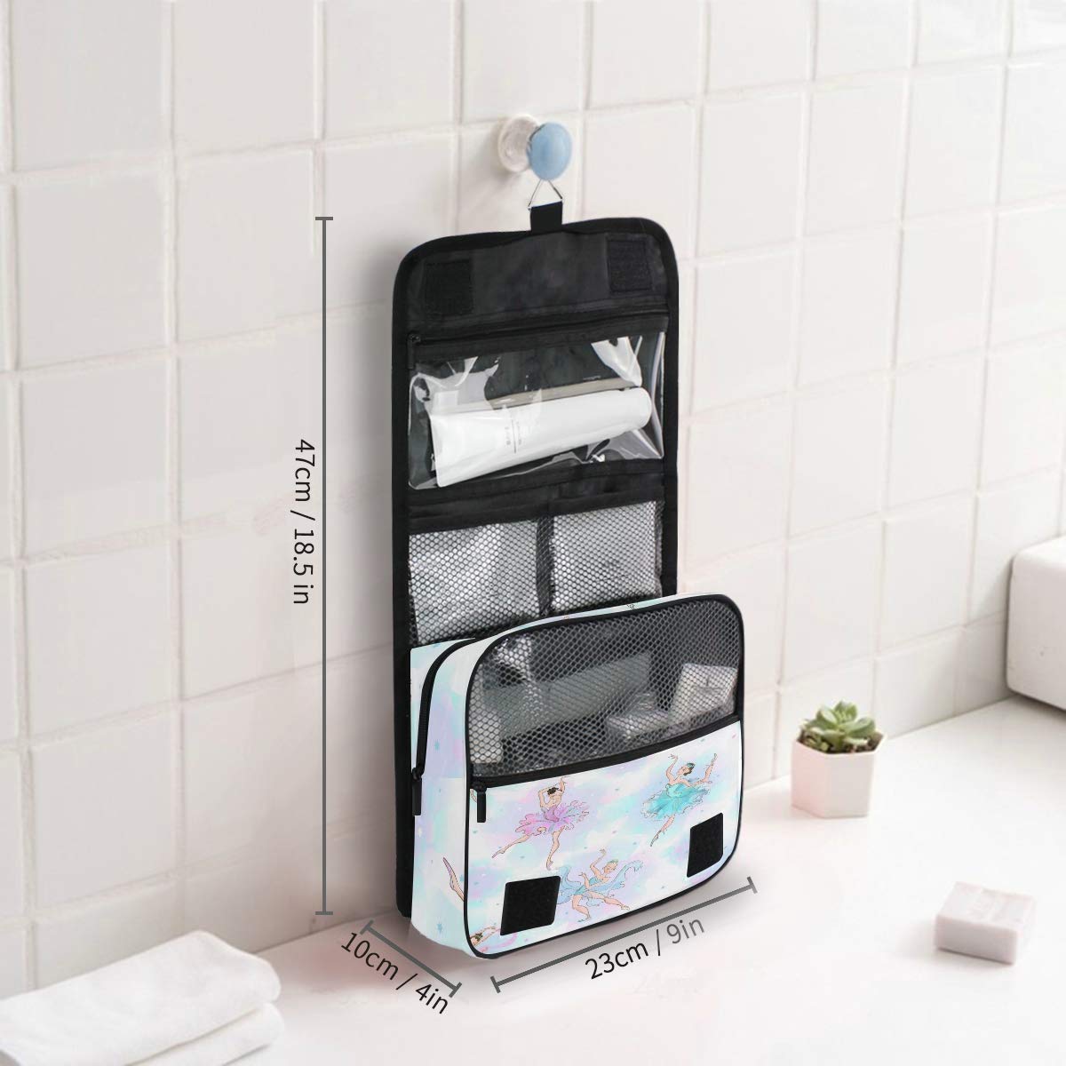 AUUXVA Watercolor Ballet Girl Travel Toiletry Bag - Hanging Cosmetic Organizer with Zipper Pockets & Handle, Portable Makeup Wash Bag for Women, Men & Girls | Perfect for Travel, Gym, Camping & Daily Use