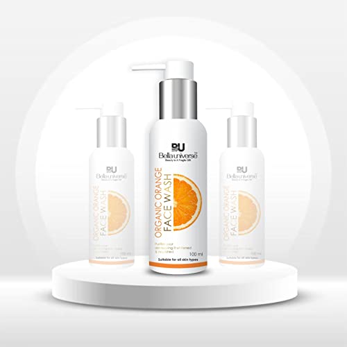 BELLAUNIVERSE Organic Orange Face Wash for De-tan & Glowing Skin - Nourishing & Moisturizing Deep Pore Cleanser | Natural Vegan Face Wash for Men & Women (100ml) | Perfect for Daily Skincare Routine & Sun-Damaged Skin Repair