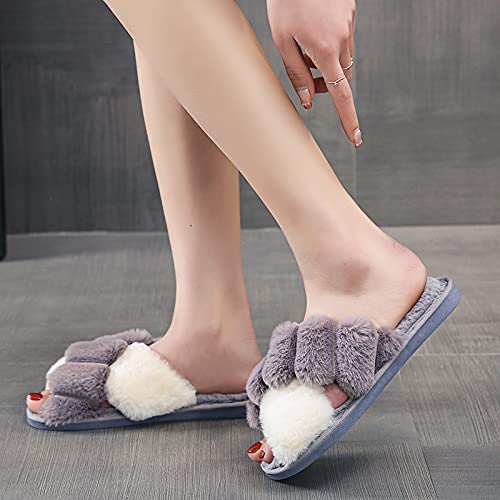 Women's Cozy Fuzzy Slippers - Open Toe Fleece House Shoes for Indoor/Outdoor Wear