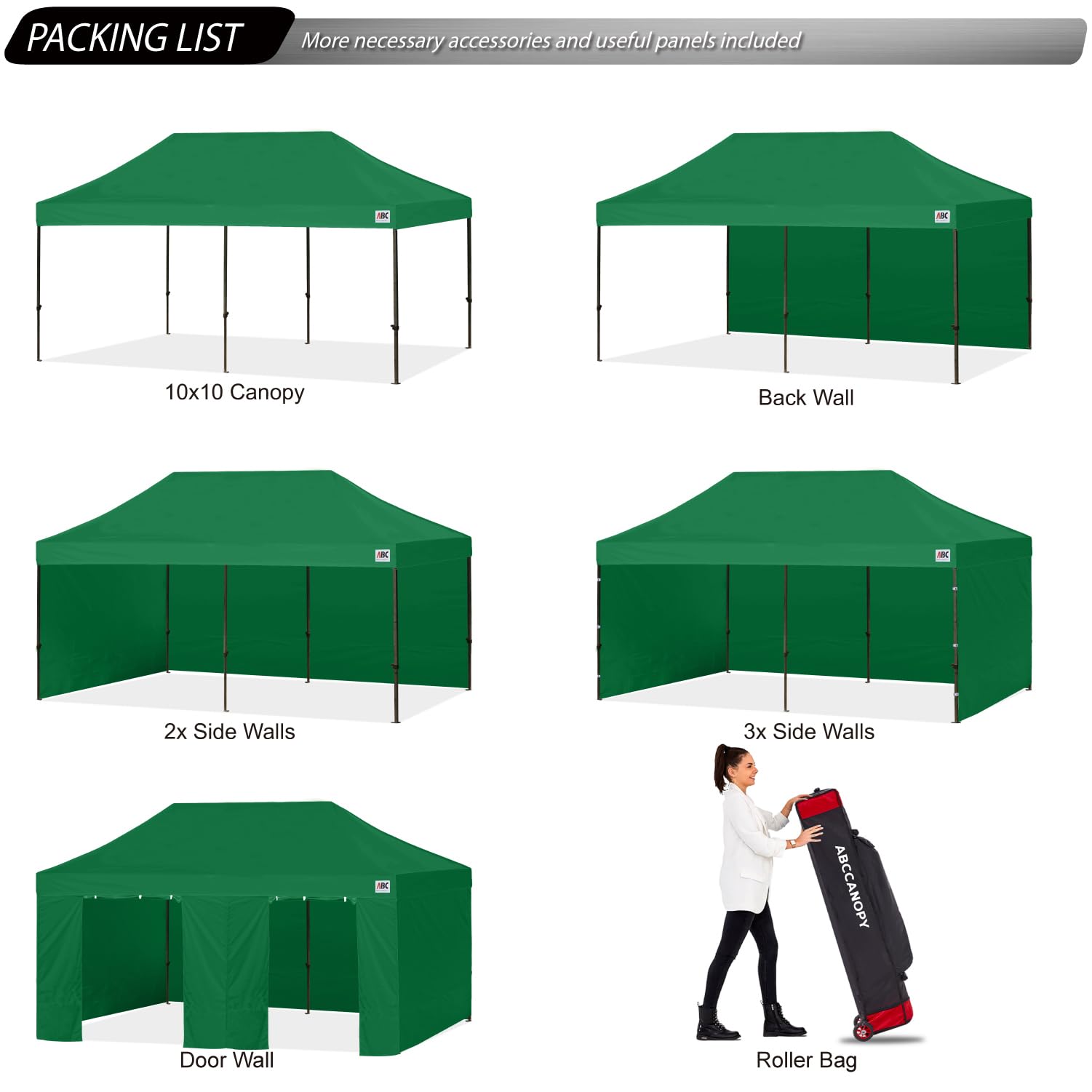 ABCCANOPY Heavy Duty 10x20 Pop Up Canopy Tent with Removable Sidewalls - Forest Green Weatherproof Outdoor Shelter for Camping, Picnics, Tailgating & Backyard Parties