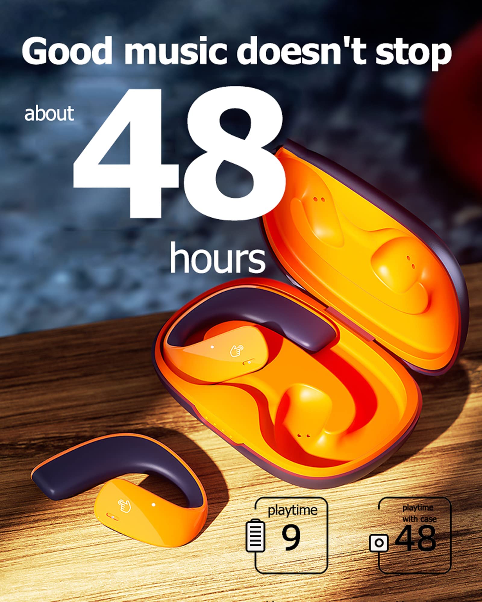Open Ear Bluetooth Headphones Wireless - Bone Conduction Headset with Earhooks, Sweatproof for Running, Cycling & Gym Workouts - Comfortable Over-Ear Wireless Earbuds for Sports & Outdoor Activities