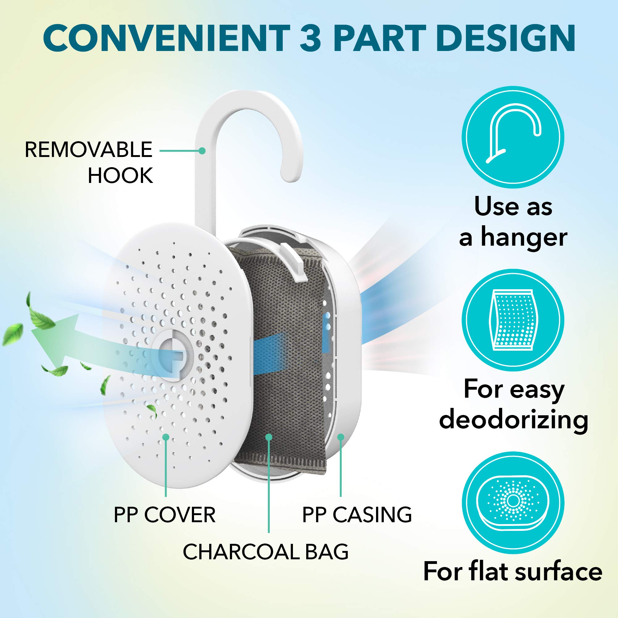 Activated Charcoal Air Freshener Bags - Natural Odor Eliminator for Shoes, Closet & Gym | Rechargeable Deodorizer with Hanger | Organic Bamboo Charcoal Purifier | Perfect for Home, Car, Pet Areas & Travel Essentials