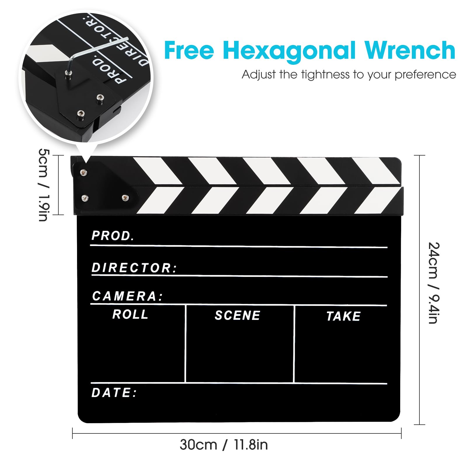 Professional Directors Clapboard for Film & Video Production - Hollywood Slate with Magnetic Blackboard Eraser, 2 Custom Pens, Cleaning Cloth & Hex Wrench - Perfect for Movie Sets, TV Shows, YouTube Videos & Student Filmmaking