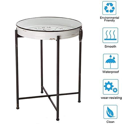 Glitzhome Farmhouse Metal End Table with Removable Tray - Folding Side Table, Waterproof Imitation Enamel Coffee Table for Living Room, Bedroom, Balcony & Office - Perfect for Small Spaces, Home Decor & Coffee Serving