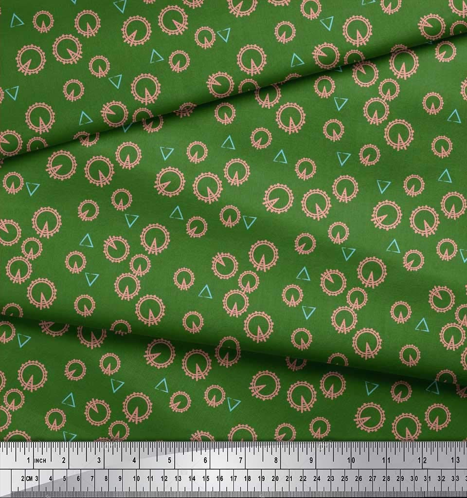 Soimoi Cotton Voile Green Fabric by The Yard - 56 Inch Wide - Triangle & London Eye Monuments Print - Lightweight Soft Shirting Material for Dresses, Blouses, and Home Decor