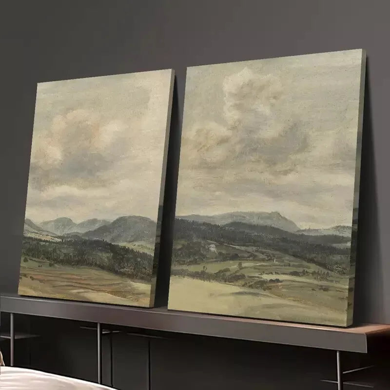 2pcs Vintage Countryside Oil Painting - 50x75cm Framed Canvas Wall Art, High Quality Australian Made Landscape Prints for Living Room & Bedroom Decor | Ready to Hang