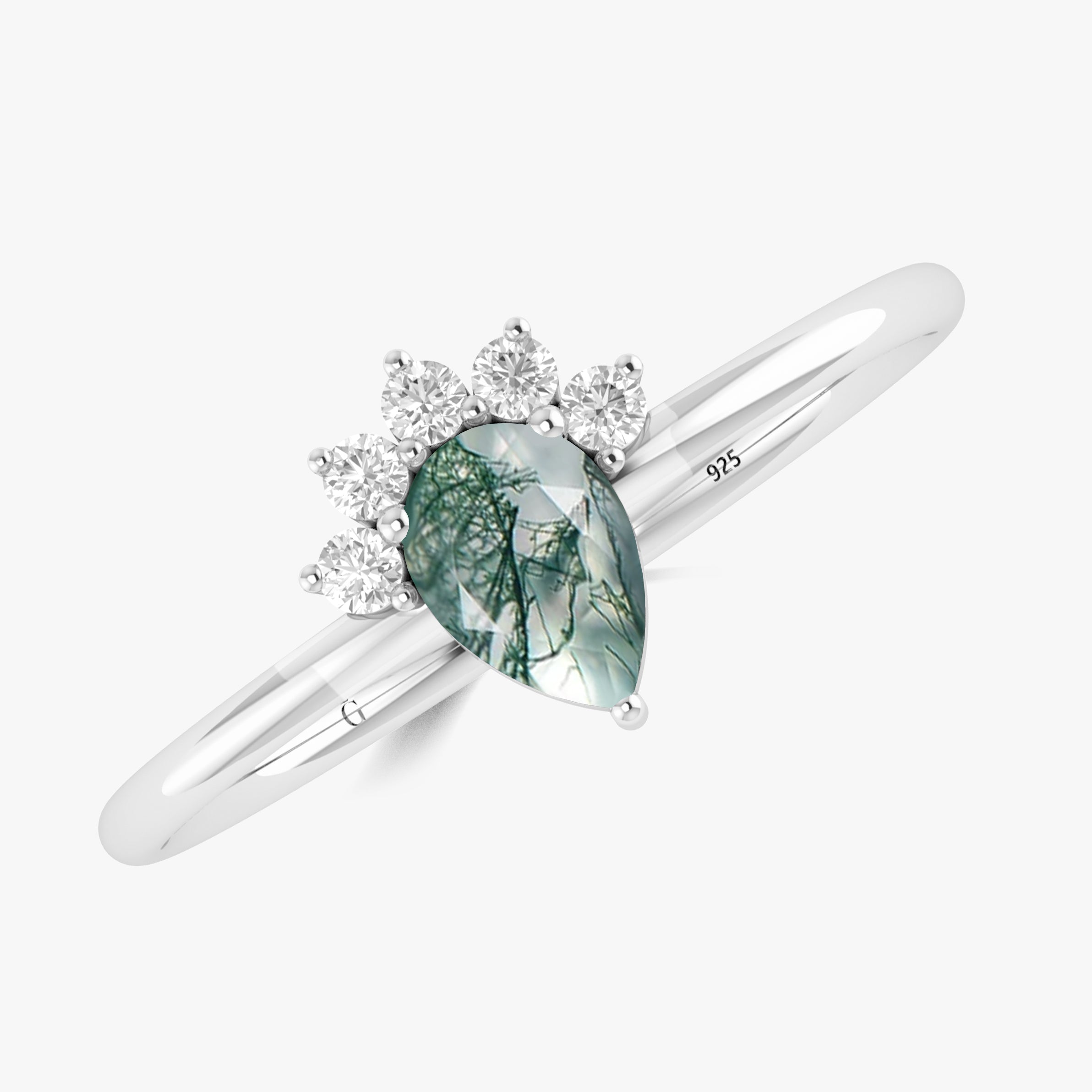 Genuine Moss Agate Pear Gemstone Ring - Natural Green Stone Jewelry for Women, Elegant Dainty Birthstone Gift for Her | Perfect for Weddings, Anniversaries & Everyday Wear