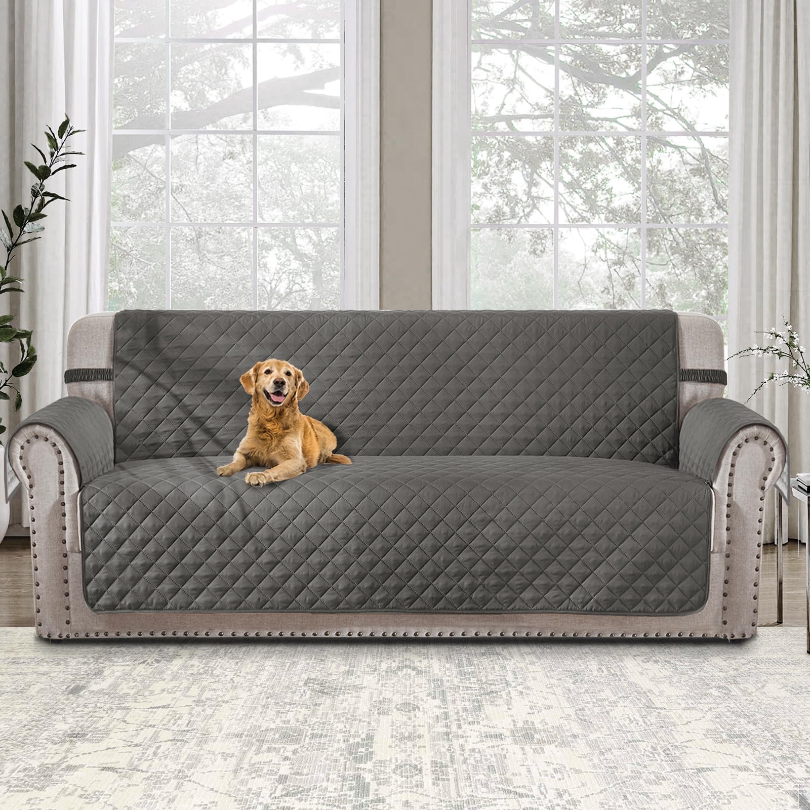 Reversible 3-Cushion Dog Couch Cover - Waterproof, Washable Pet Furniture Protector with Elastic Straps for Sofas up to 68