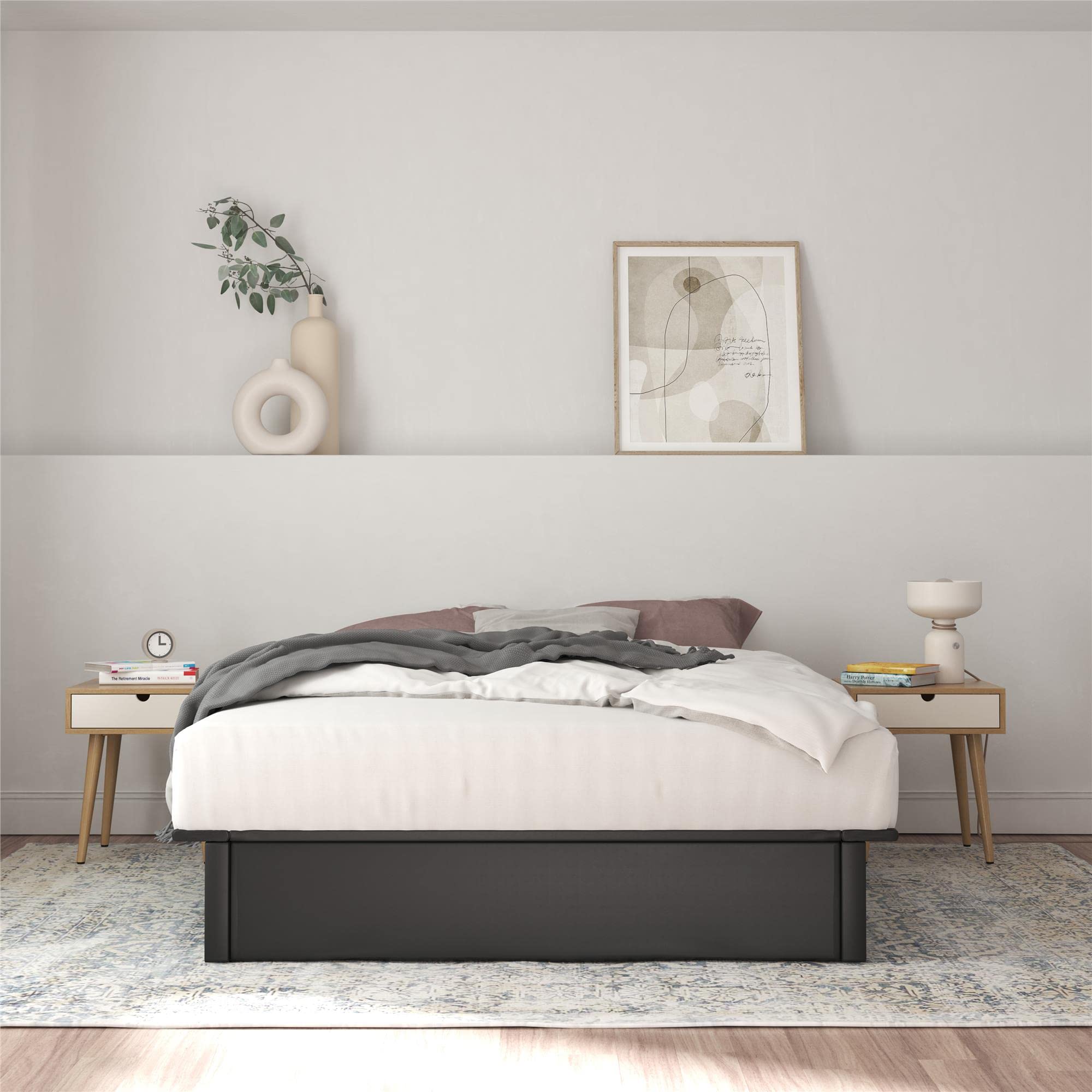 DHP Maven Full Size Upholstered Platform Bed Frame - 11 Inch Height for Elevated Mattress Support, No Box Spring Needed, Black Faux Leather - Perfect for Modern Bedrooms & Guest Rooms