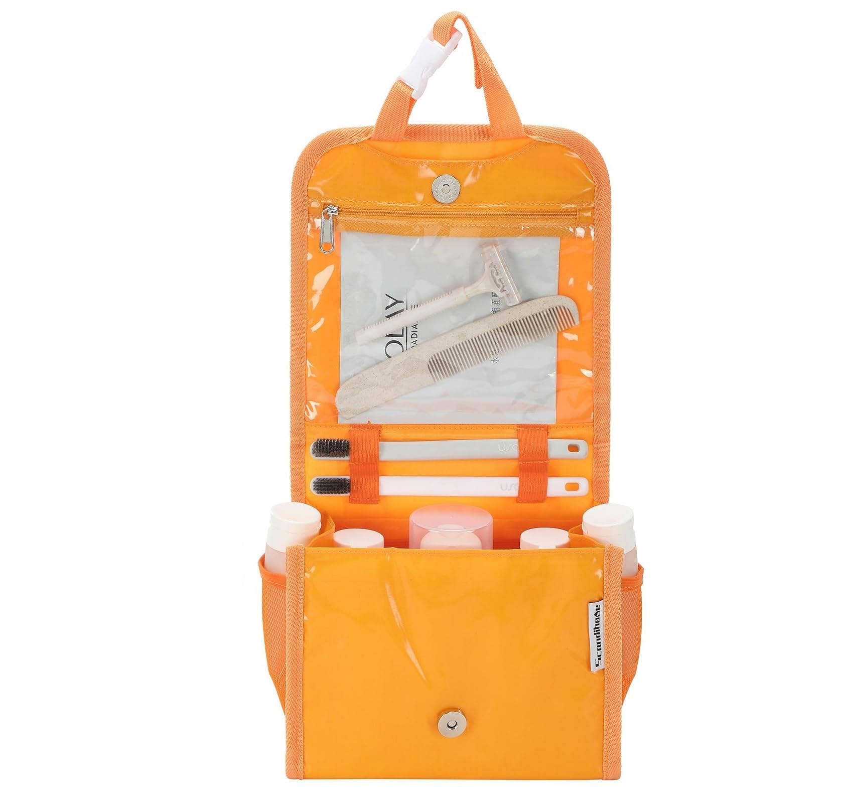 Waterproof Hanging Toiletry Bag for Travel - Large Capacity Makeup Organizer with Multiple Compartments for Men & Women - Perfect for Shaving Kit, Full-Sized Toiletries & Cosmetics Storage - Ideal for Camping, Gym, Business Trips & Vacation (Orange)