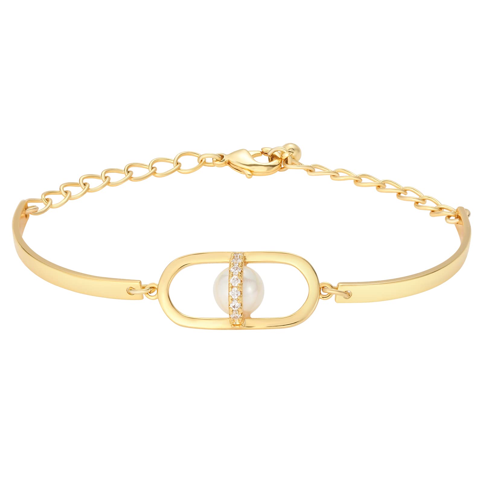 16K Gold Plated Pearl Bracelet with Cubic Zirconia - Adjustable Elegant Jewelry for Women & Teen Girls - Perfect for Parties, Weddings & Everyday Wear