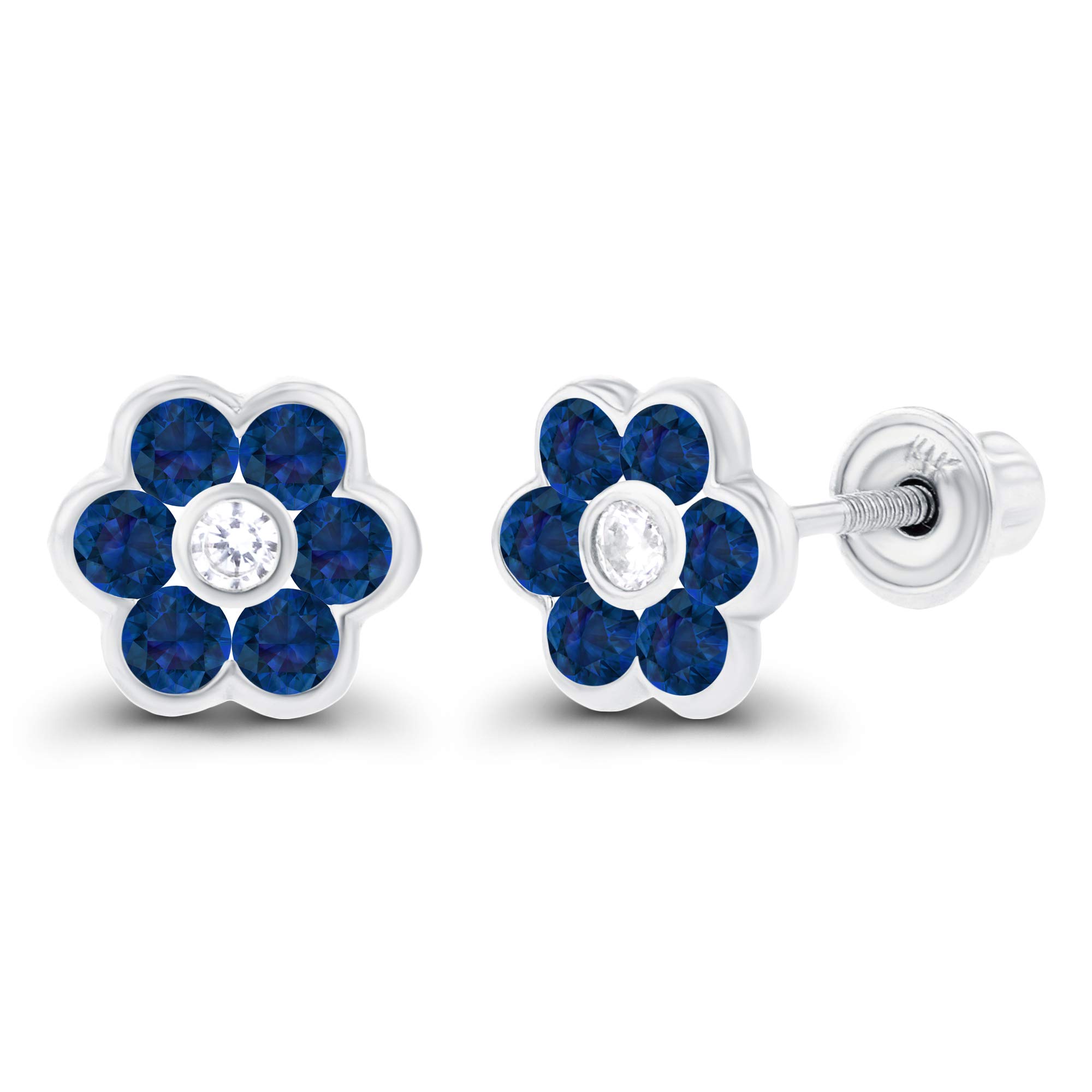 14K Solid Gold 6mm Natural Birthstone Screwback Stud Earrings for Women | 1.25mm White Sapphire Halo | Elegant Everyday & Special Occasion Jewelry Gift