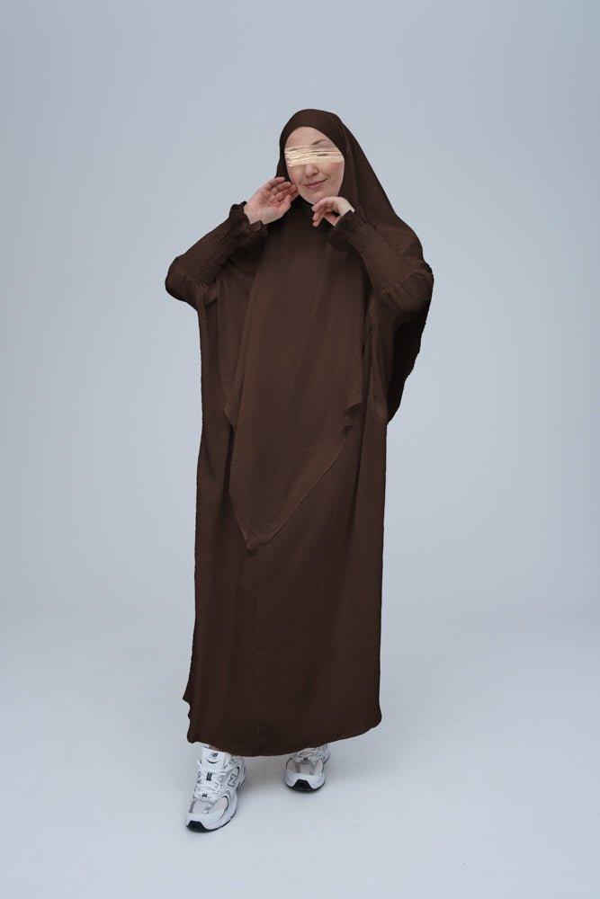 Premium Dark Coffee Prayer Gown for Umrah & Salah - Modest Islamic Abaya for Women's Religious Ceremonies & Daily Worship