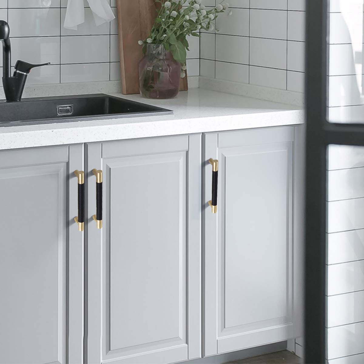 Black Brushed Brass Drawer Pulls - 7 9/16