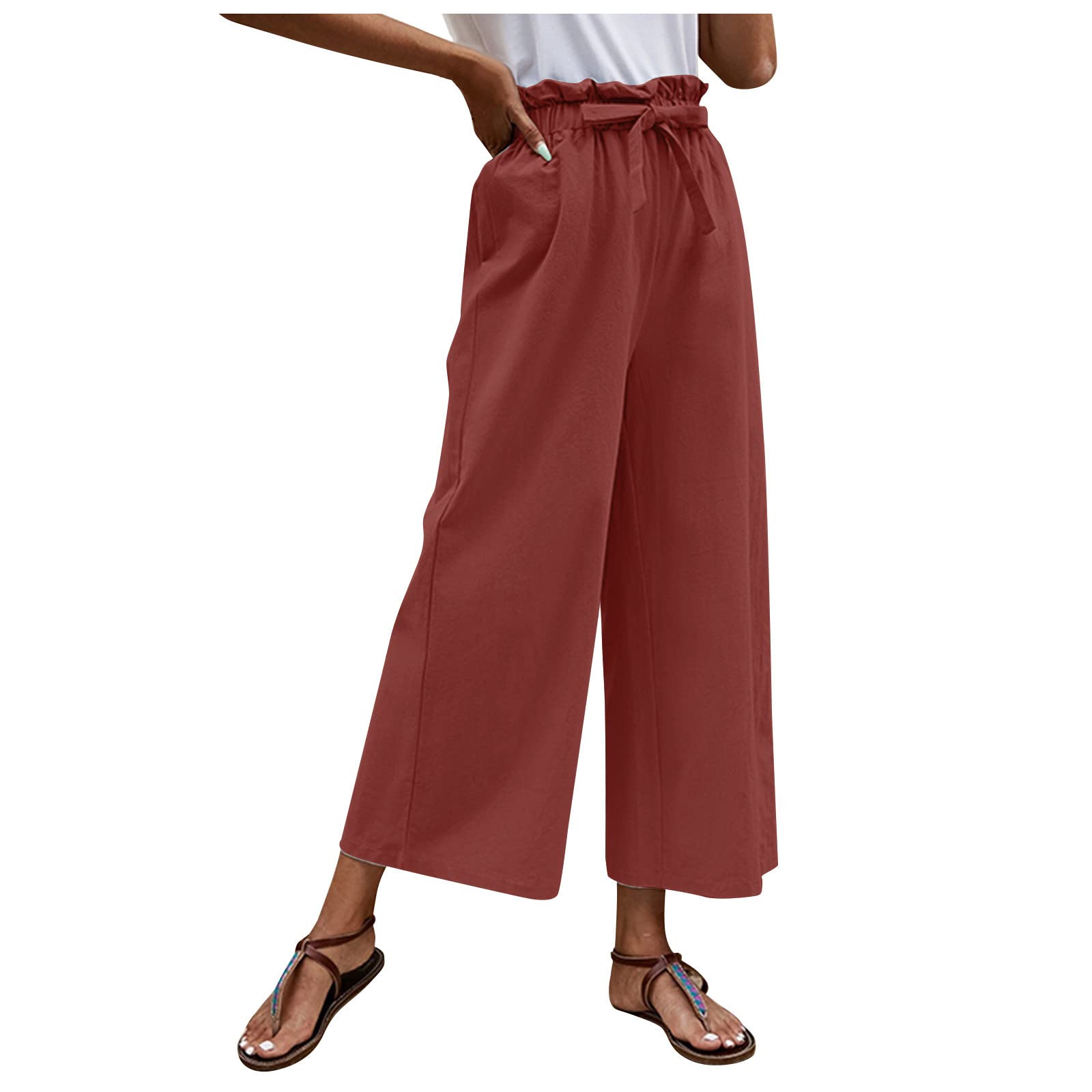 Women's High Waisted Palazzo Pants - Solid Color Wide Leg Trousers with Tie Belt, Lightweight & Comfortable for Work, Travel & Casual Wear