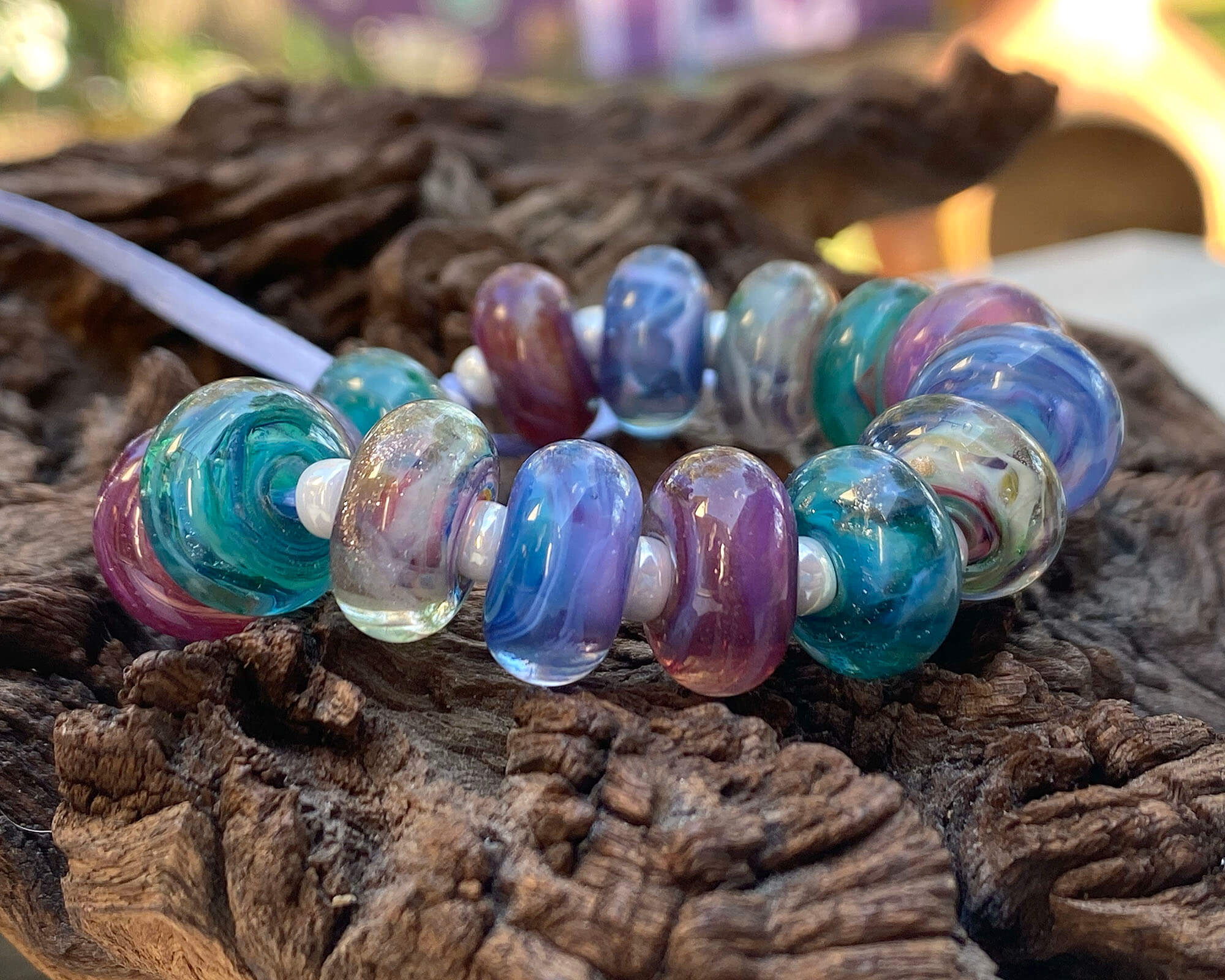 16 Handmade Pastel Lampwork Glass Beads Set for Jewelry Making - DIY Bracelet, Necklace & Craft Projects - SRA Certified Artisan Beads