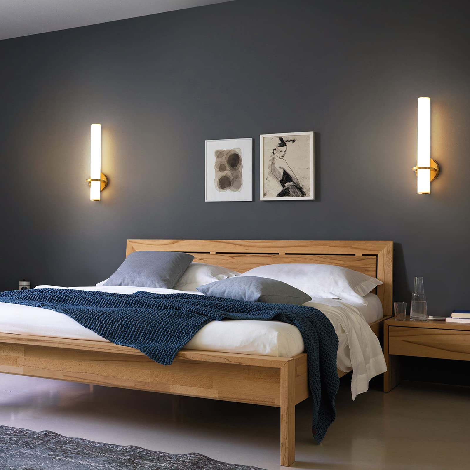 18 Inch Gold Wall Sconces Set of 2 - Dimmable Modern LED Wall Lights (18W, 3000K) with Acrylic Lampshade, Hardwired Fixture for Living Room, Bedroom, Bathroom & Hallway - Elegant Ambient Lighting for Home Decor