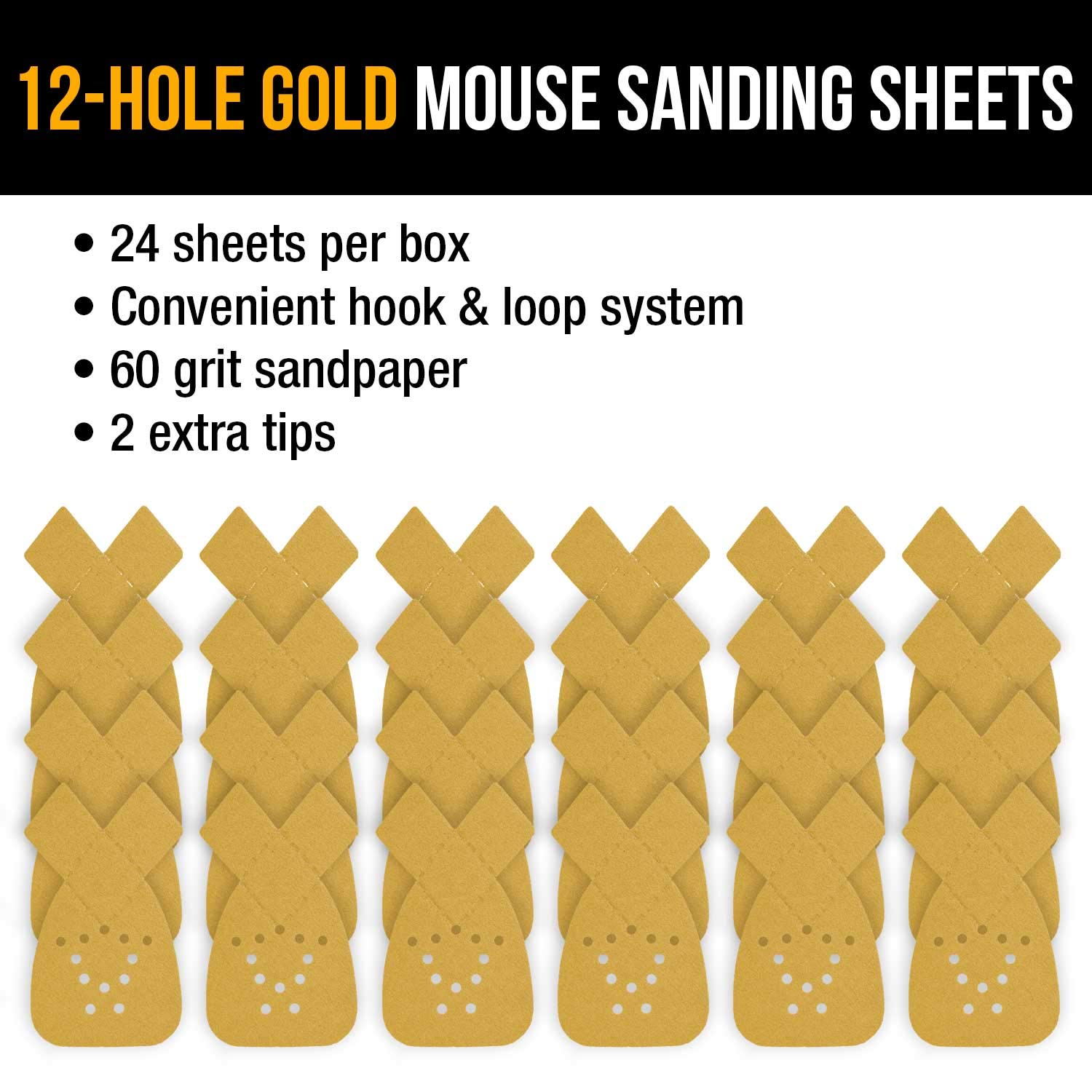 Premium 60 Grit Triangle Sanding Discs - 24-Pack Hook & Loop Mouse Detail Sander Sheets for Woodworking & Auto Detailing - Compatible with Black & Decker - Perfect for Fine Sanding, Wood Crafts & Automotive Refinishing