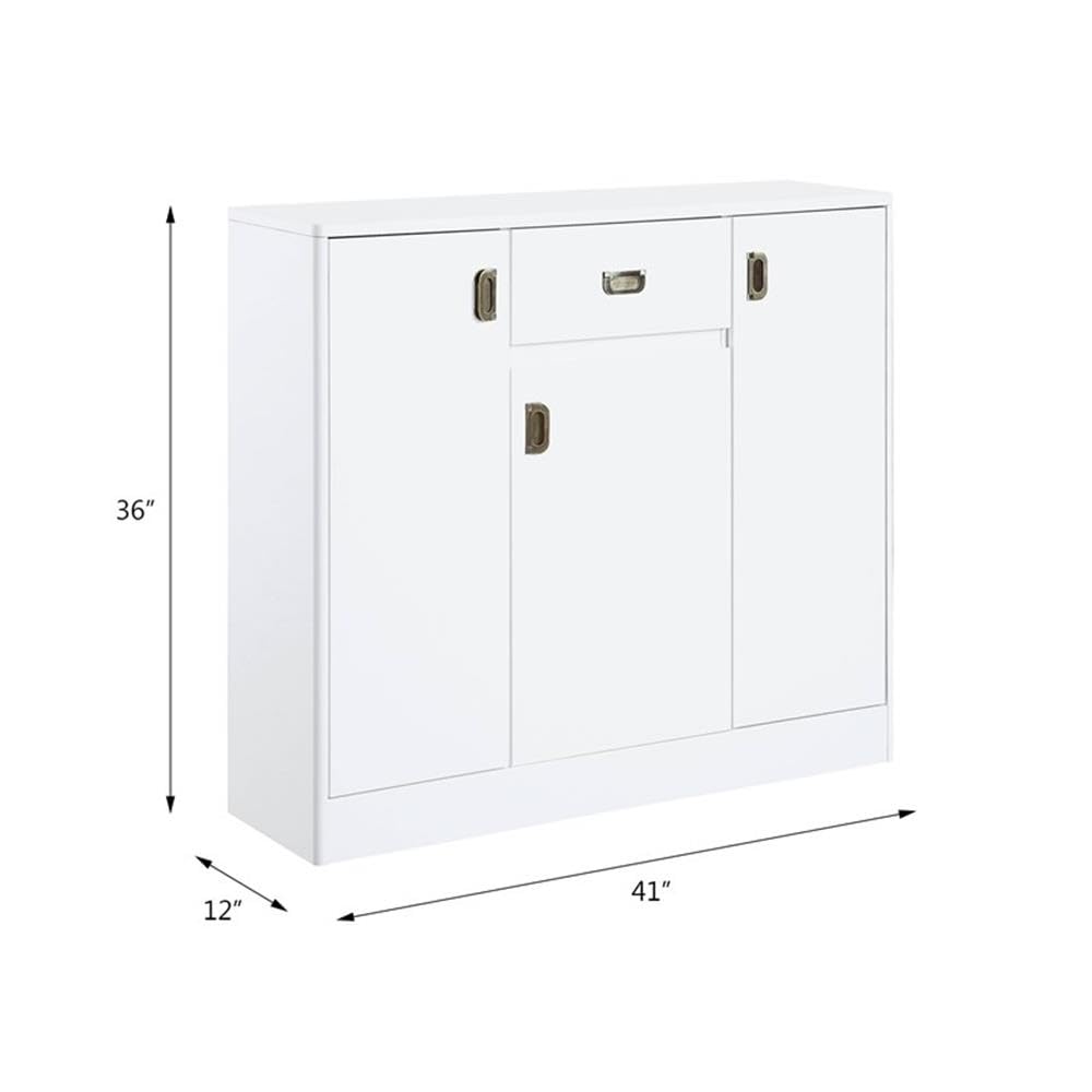 Acme Pagan White High Gloss Wooden Server with Drawer & Adjustable Shelves - Perfect for Dining Room Buffet, Kitchen Storage & Home Organization