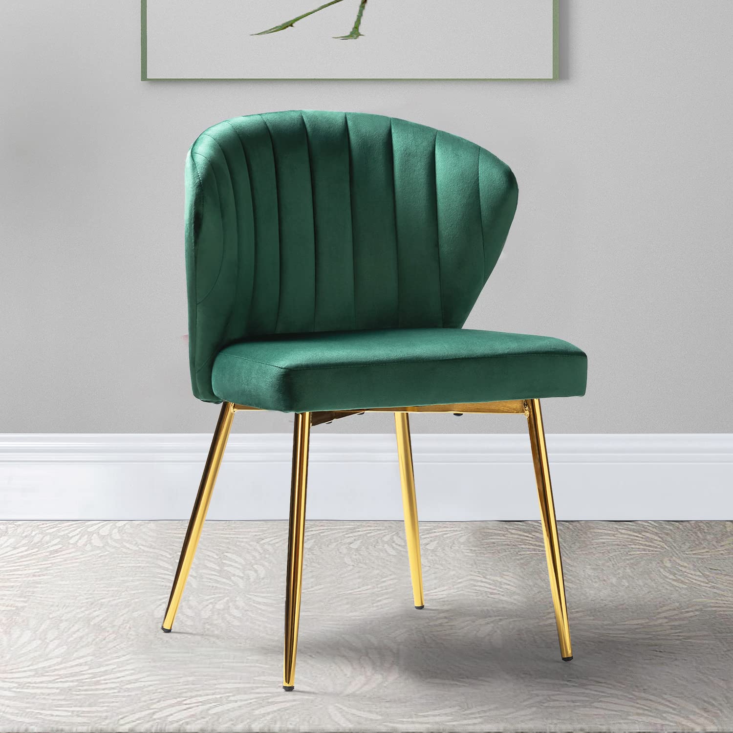 Modern Velvet Dining Room Chairs with Golden Metal Legs - Upholstered Tufted Accent Chair for Kitchen, Vanity, Patio & Beauty Room (Green, 1-Pack) - Perfect for Small Spaces, Home Decor & Stylish Seating
