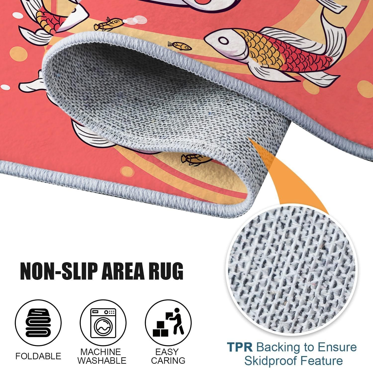 6x9 ft Cartoon Cat and Fish Ultra Soft Washable Area Rug - Non-Slip Indoor Carpet for Living Room, Nursery, Kids Room, Dorm & Home Office Decor | Perfect for Cozy Spaces & Play Areas