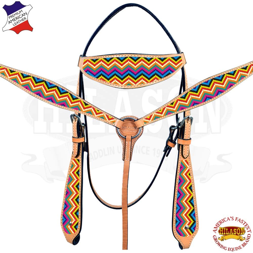 Premium HILASON Western Horse Headstall & Breast Collar Set - Genuine American Leather Tack for Horses | Durable Leather Headstall & Breast Collar Combo | Perfect for Trail Riding, Rodeos & Western Shows