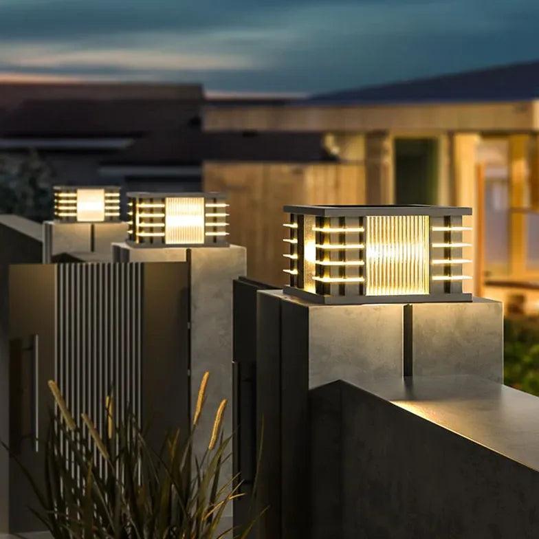 Square Black Solar Outdoor Pillar Lights - Waterproof Garden Pathway Lighting for Driveway, Walkway, Patio, Yard, and Landscape Decoration