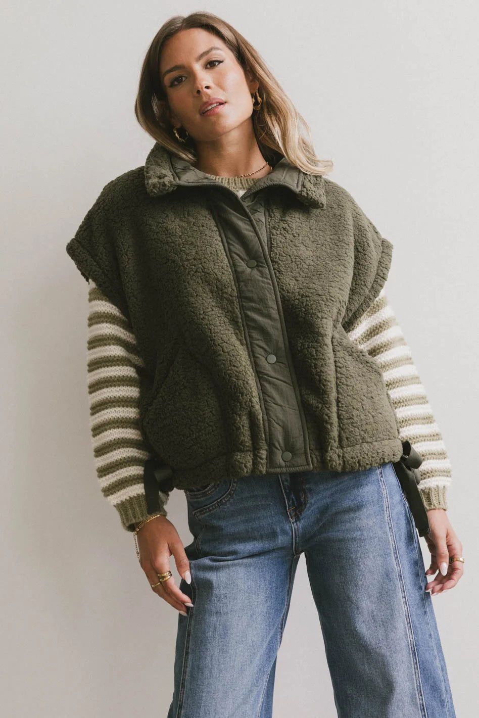 Johanna Sherpa Vest in Olive - Cozy Fleece Lined Winter Jacket for Women | Final Sale | Perfect for Outdoor Activities, Hiking & Casual Wear