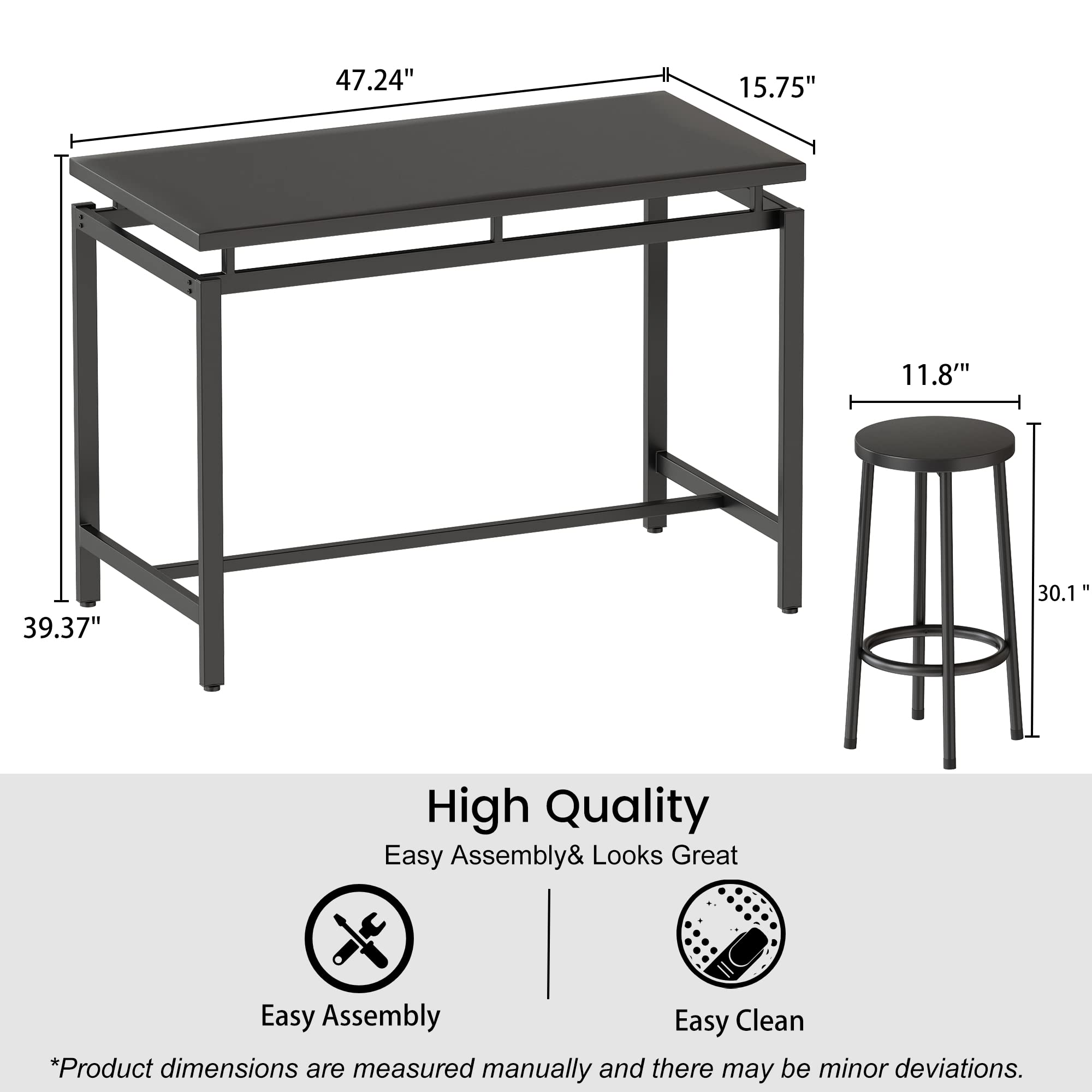 MIERES 5-Piece Industrial Counter Height Dining Table Set for 4 - Wood Kitchen Table & 4 Stools, Black | Perfect for Home Bar, Breakfast Nook, Small Space Living Room & Apartment Dining