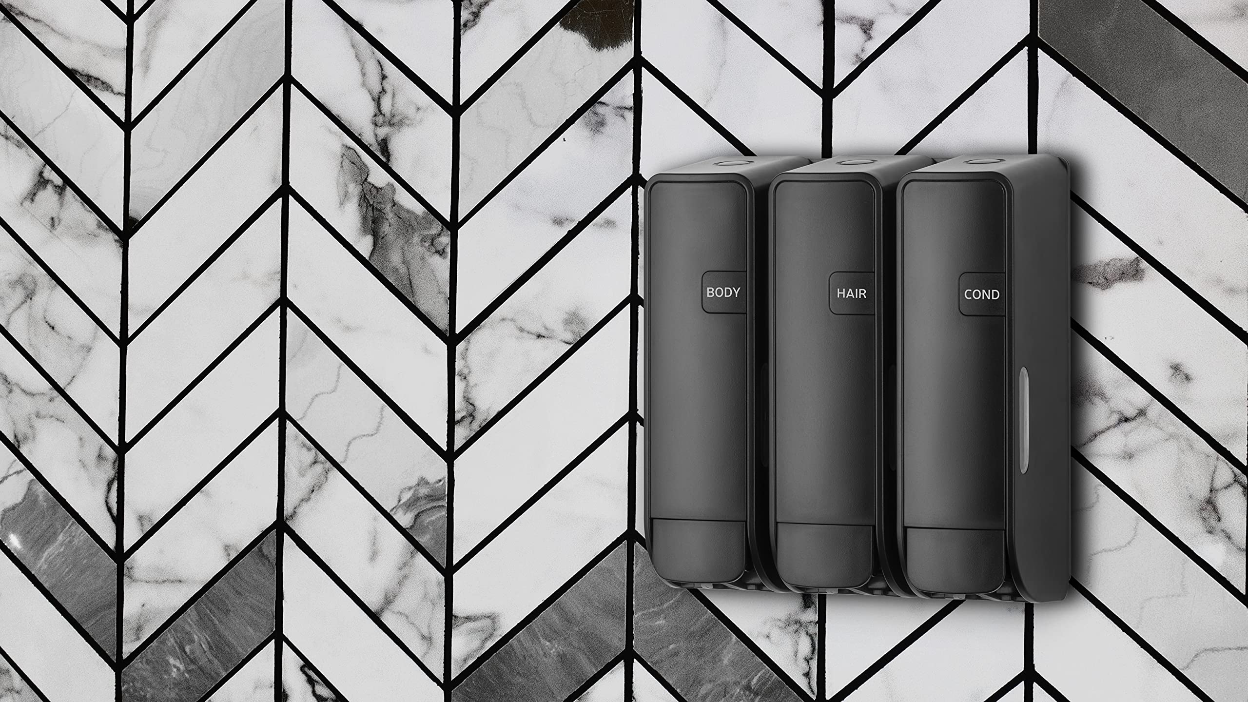 EZ-Shower Wall Mount Body Wash, Shampoo & Conditioner Dispenser Set - 350ml (12oz) x 3 Bottles for Bathroom, RV, Airbnb - White (Refill Cartridges Sold Separately) - Perfect for Space-Saving Showers & Travel-Friendly Accommodations