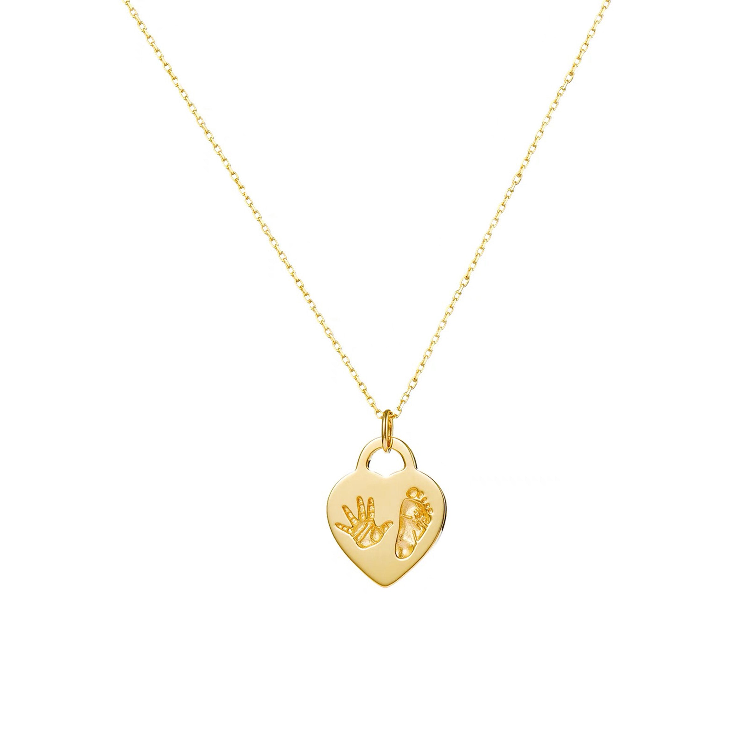 Solid Gold Heartprint Footprint Necklace - Personalized Jewelry for Mother's Day, Valentine's Day & Special Occasions