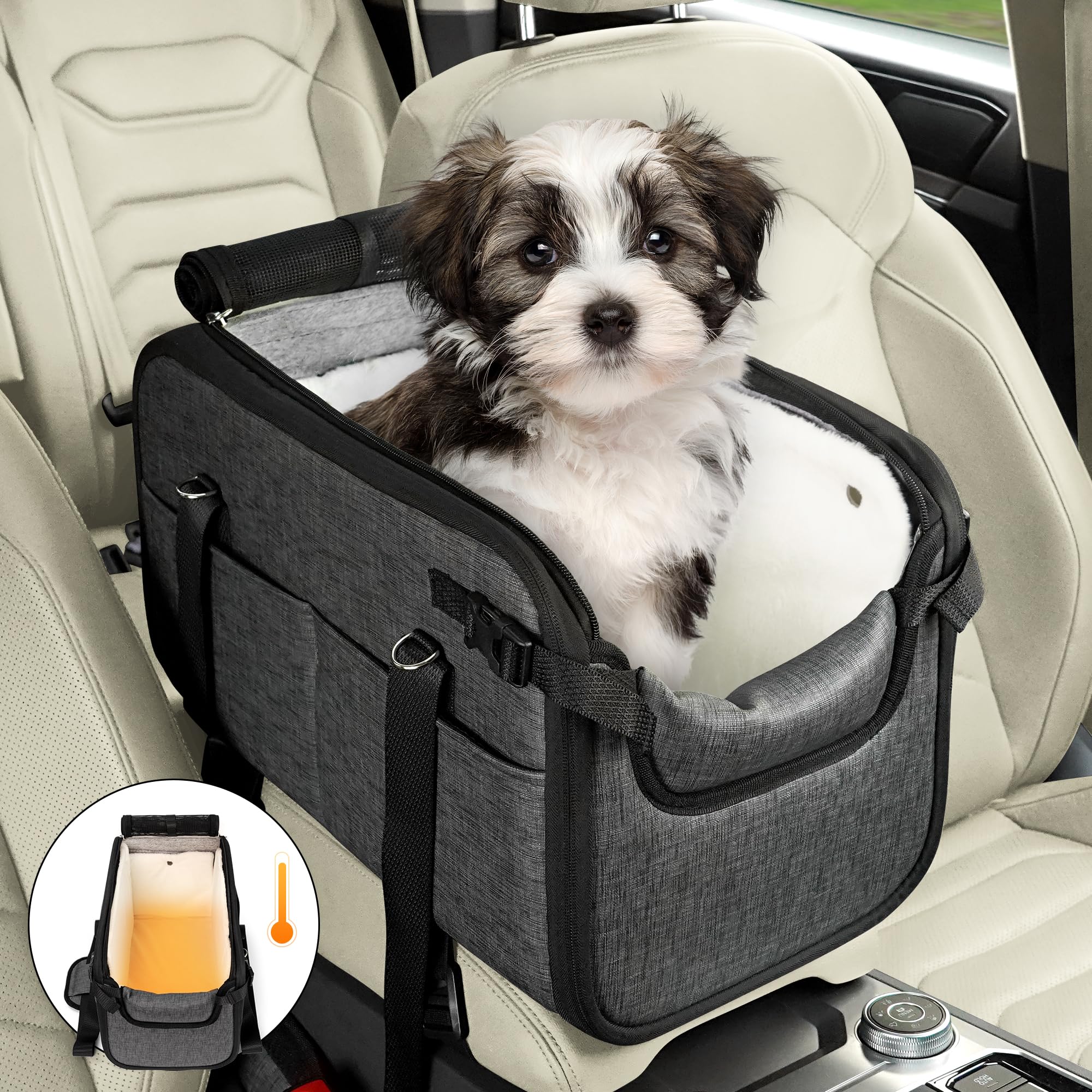 WOYYHO 20lbs Small Dog Car Seat with Removable Velvet Liner - Waterproof Anti-Slip Pet Booster Seat for Cars, PU Leather Travel Carrier for Puppy, Dog & Cat - Perfect for Road Trips & Daily Commutes