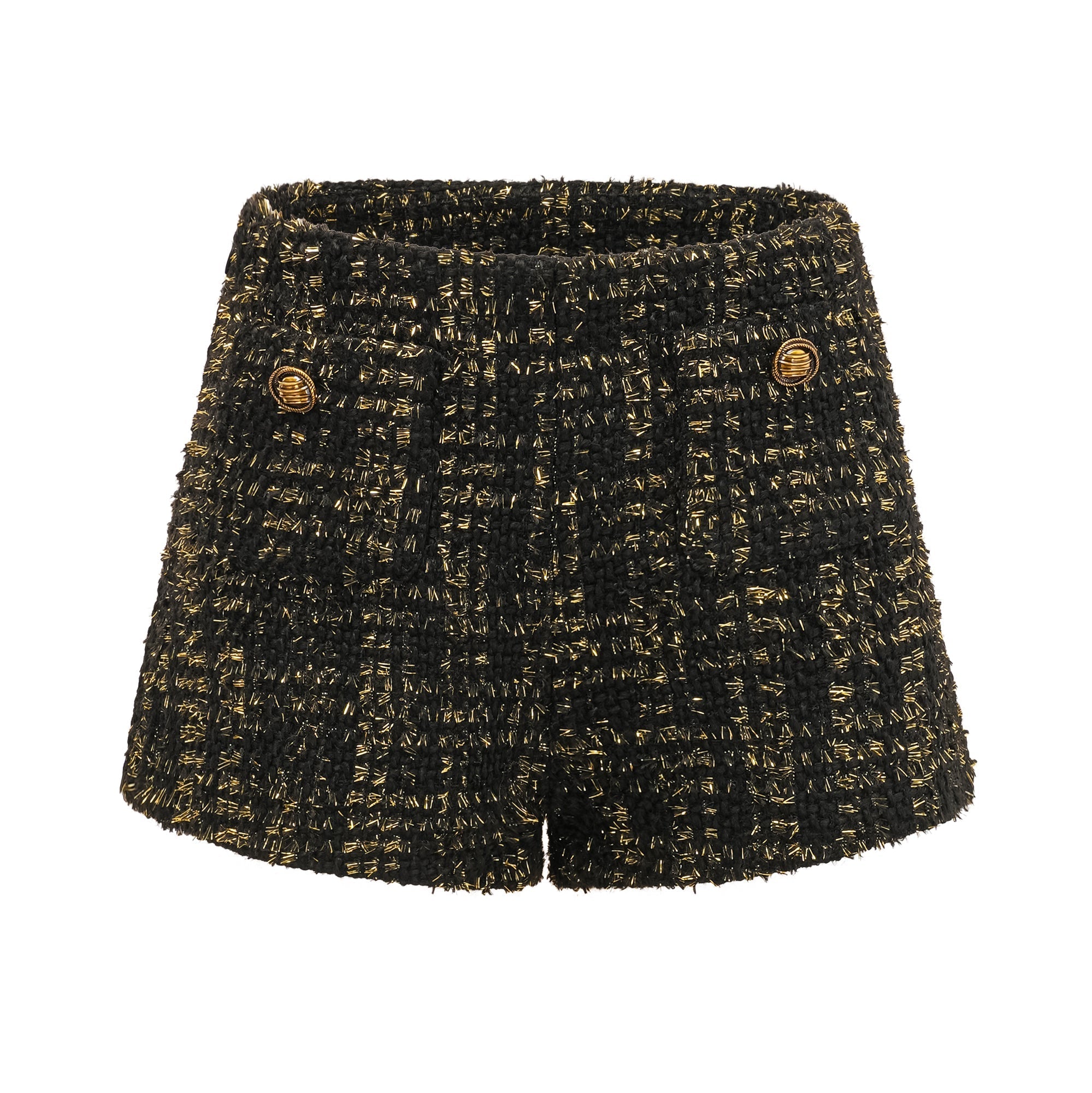 Claudine Black Metallic Tweed Jacket & Shorts Matching Set - Women's Elegant Two-Piece Outfit for Party, Dinner & Special Occasions