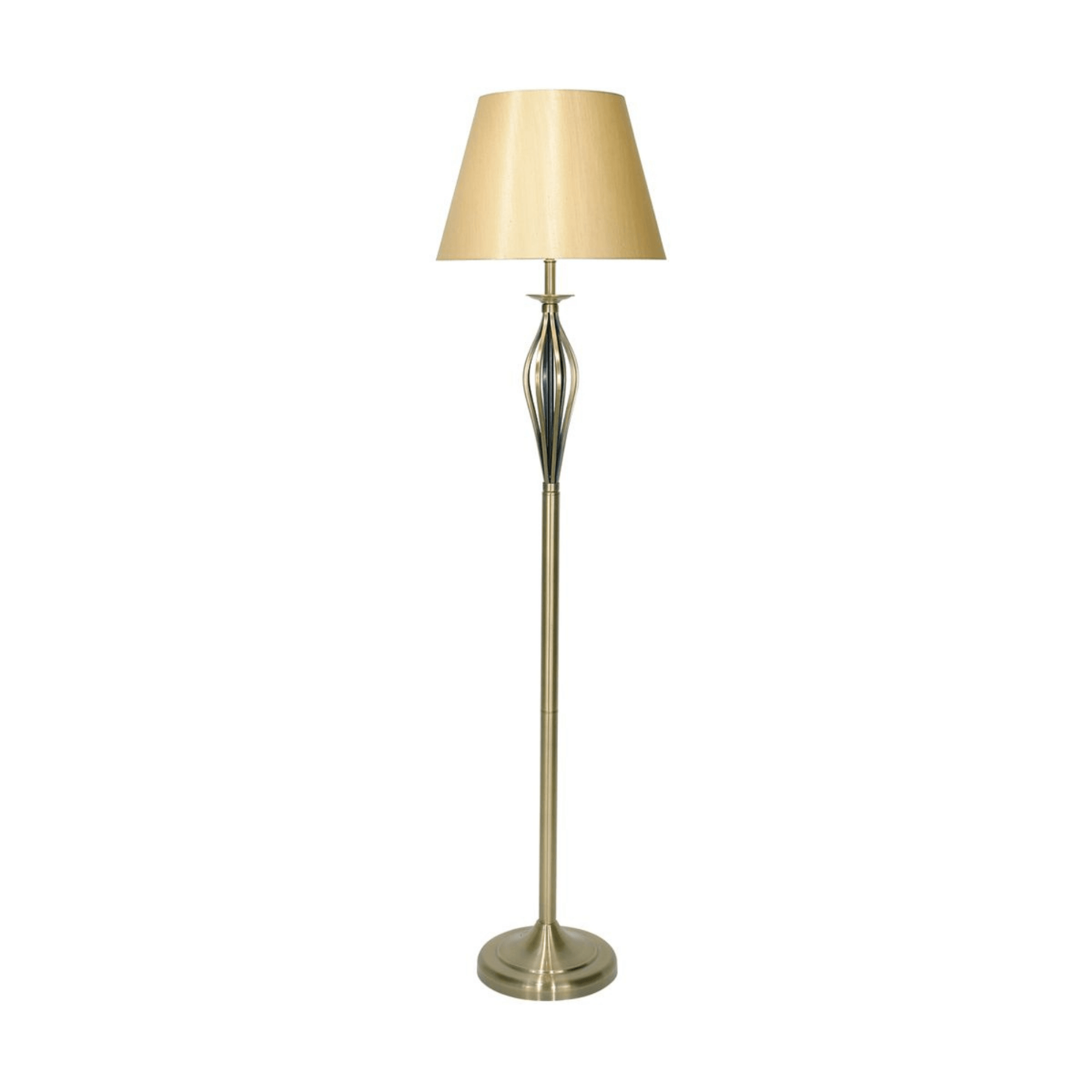 Vintage Style Bybliss Floor Lamp with Antique Brass/Satin Chrome Finish & Fabric Shade - Perfect for Living Room, Bedroom, or Office Lighting Decor