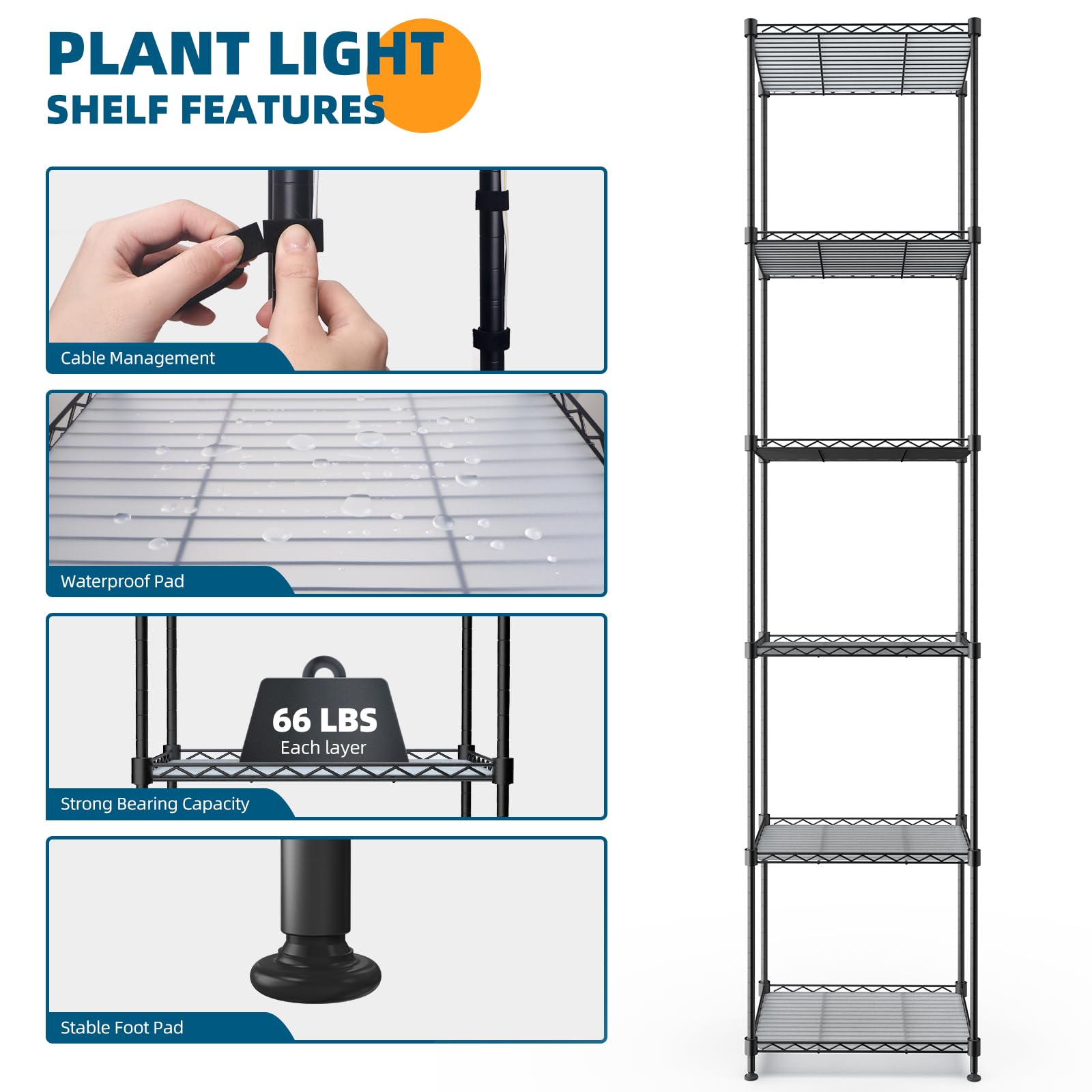 Barrina 6-Tier Plant Stand with 5-Pack 50W Full Spectrum Grow Lights - Adjustable 3 Modes & Auto Timer, Ultra-Thin LED Panel - 15.7