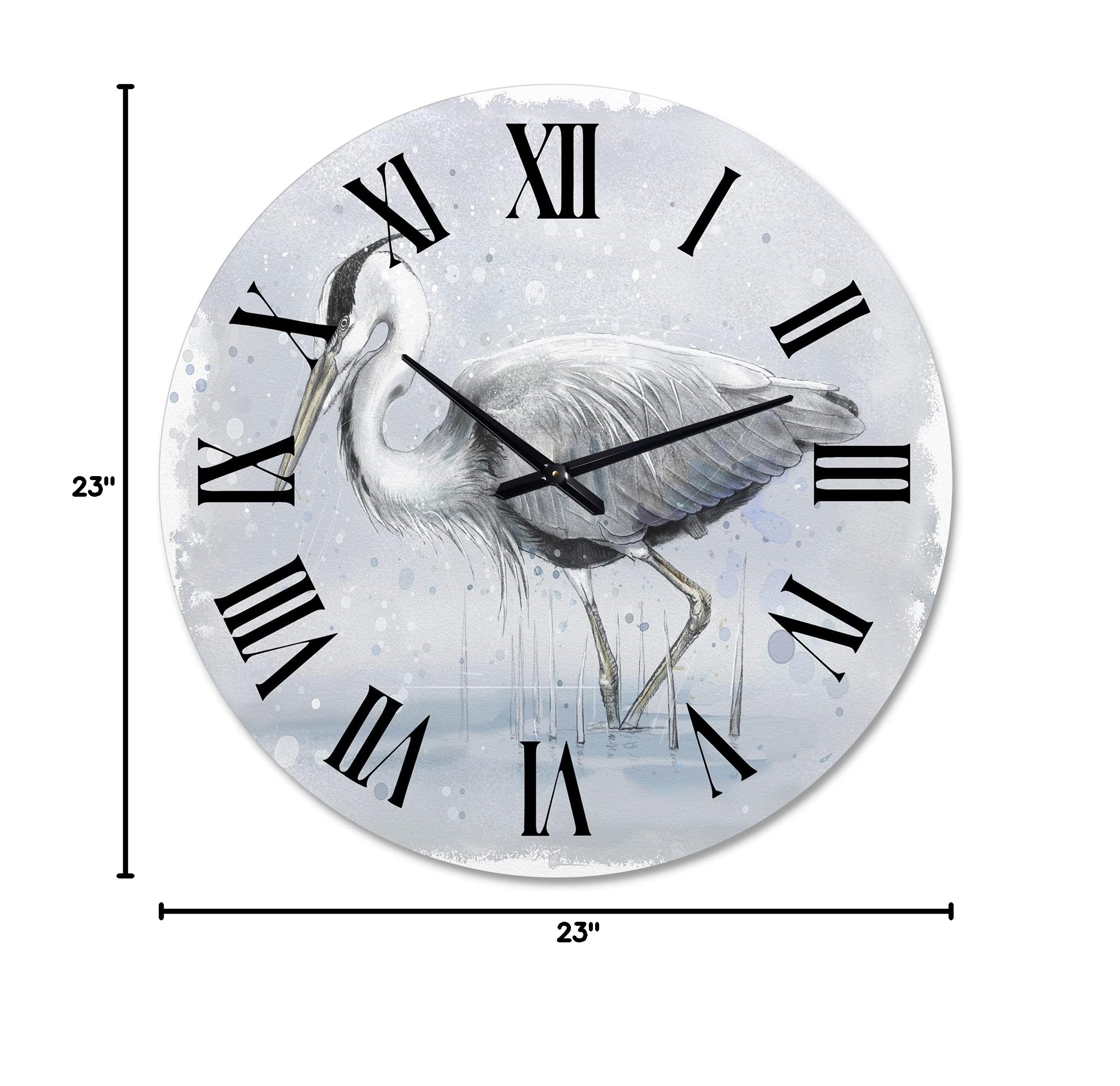 Farmhouse Wall Clock 'Grey Heron Bird' - Large Rustic Home Decor Clock with Animal Design - Perfect for Living Room, Bedroom & Kitchen Wall Decor