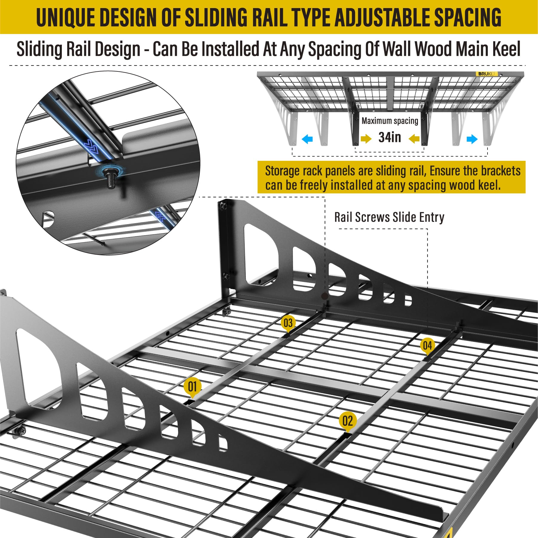 2x3ft Adjustable Wall Mounted Garage Storage Shelf - Heavy Duty Metal Shelving Rack for Tools, Pantry & Retail (4 Pack, Black) | Perfect for Garage Organization, Store Displays & Warehouse Storage