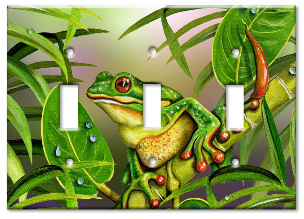 White Lip Frog Art Switch Plate - Triple Toggle Wall Plate Cover for Home Decor | Perfect for Living Room, Bedroom & Office