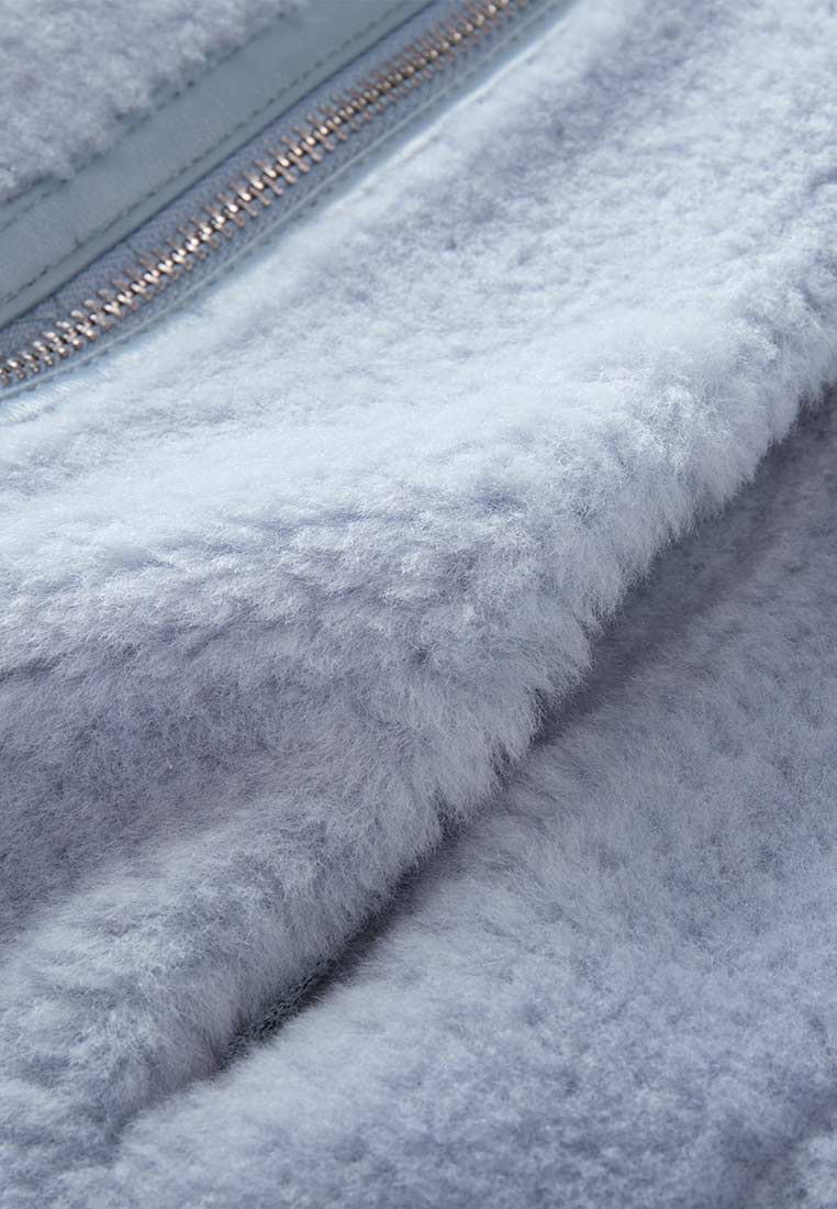 Light Blue Wool Shearling Biker Jacket for Women - Stylish Winter Motorcycle Outerwear - Perfect for Riding, Travel & Fashion Outfits