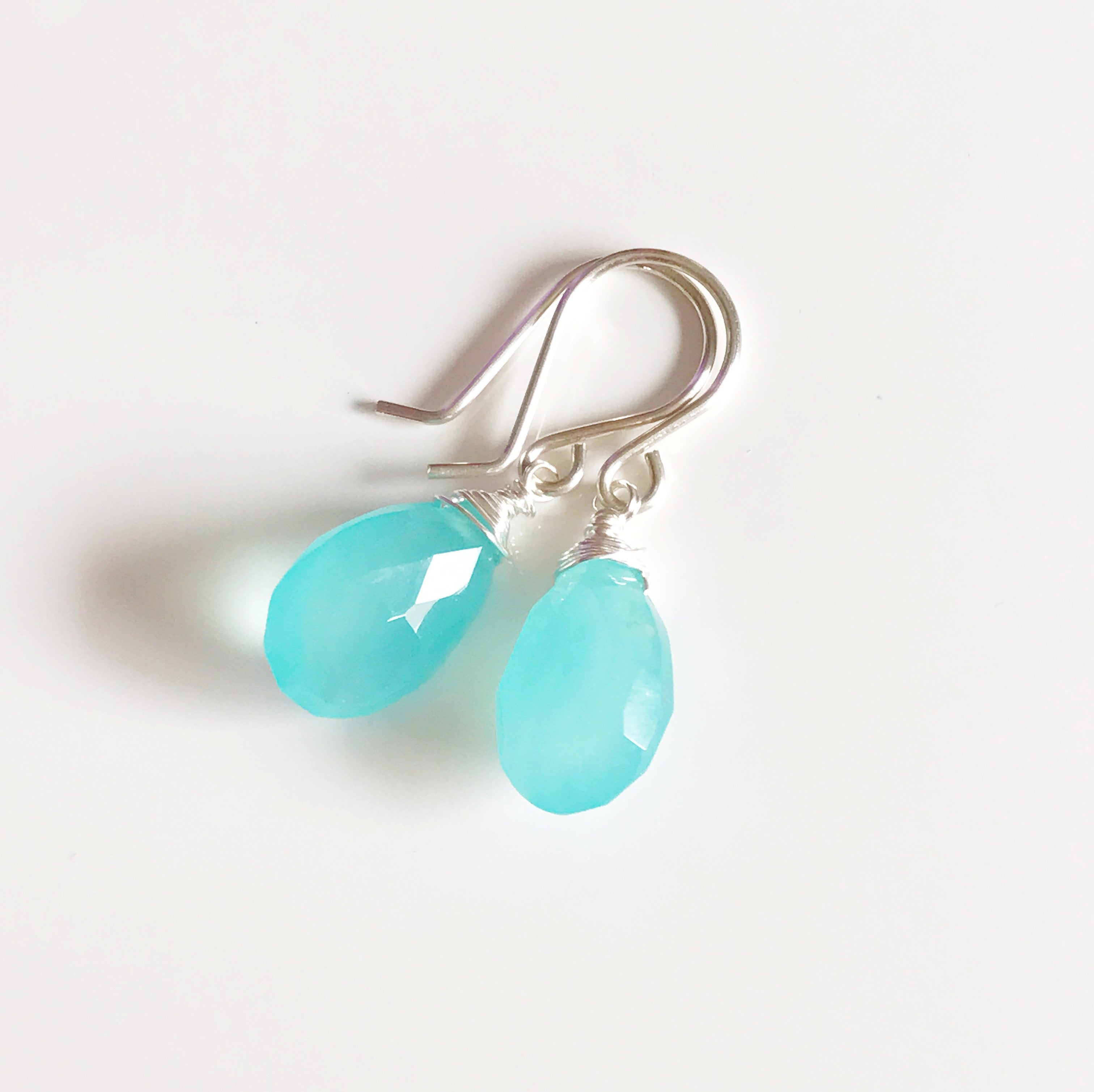 Nalani Aqua Chalcedony Earrings (E206) – Elegant Blue Gemstone Jewelry for Women, Perfect for Weddings, Parties & Special Occasions