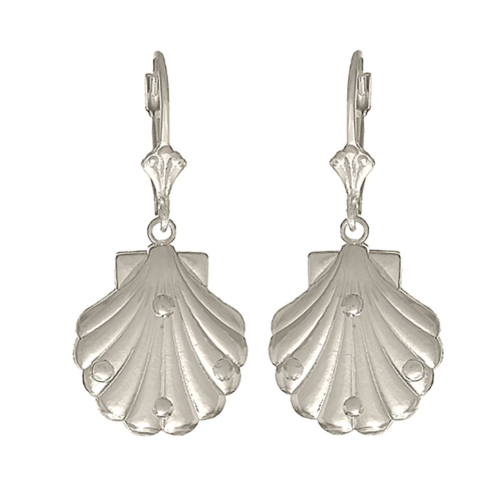 925 Sterling Silver Mini Scallop Shell Dangle Earrings with Purple Enamel - Elegant Leverback Design for Women | Perfect for Beach Vacations, Summer Parties & Boho Fashion