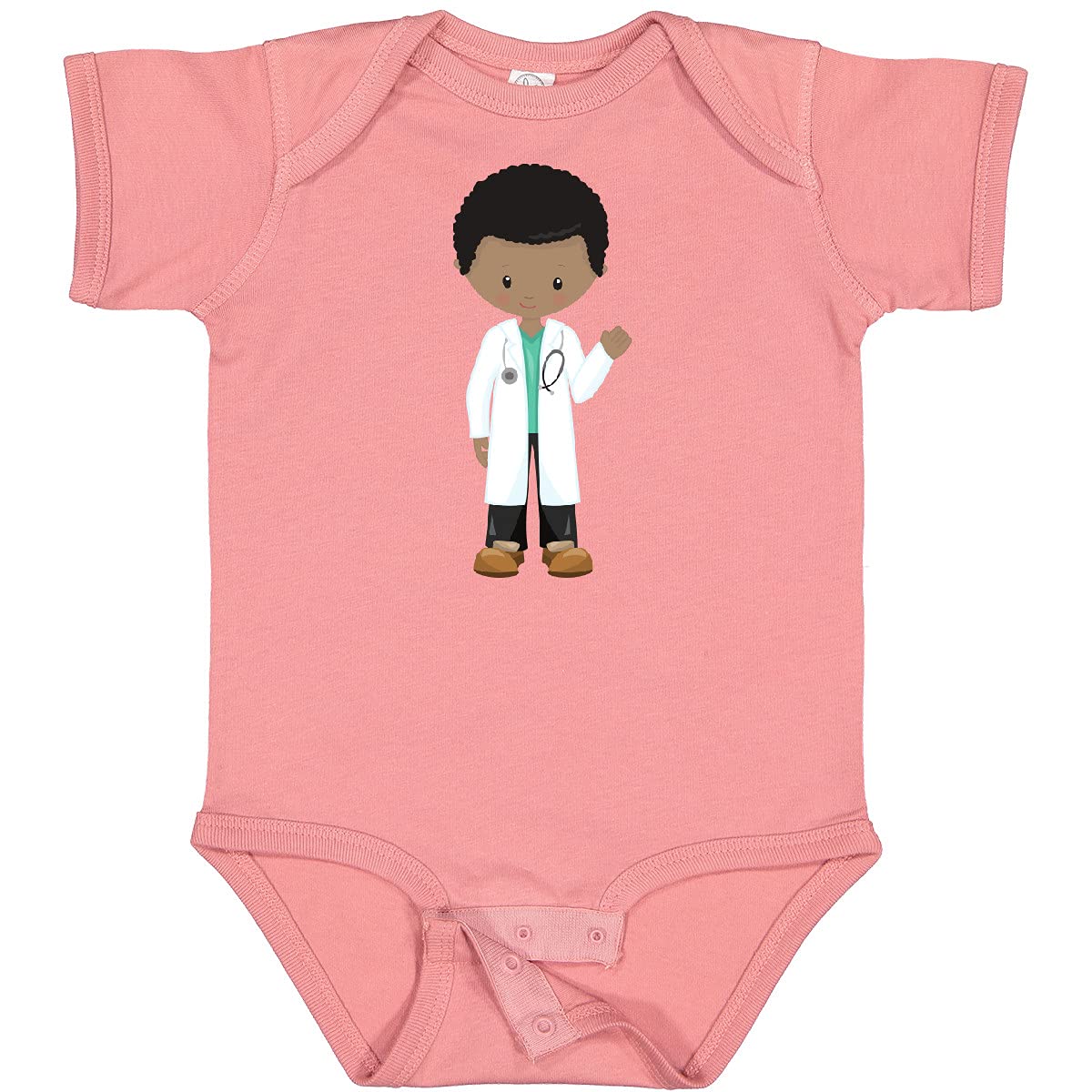 Inktastic African American Boy Doctor Bodysuit - Cute Lab Coat & Medicine Print Baby Onesie for Infants & Toddlers | Perfect for Doctor-Themed Parties, Halloween Costumes & Playtime