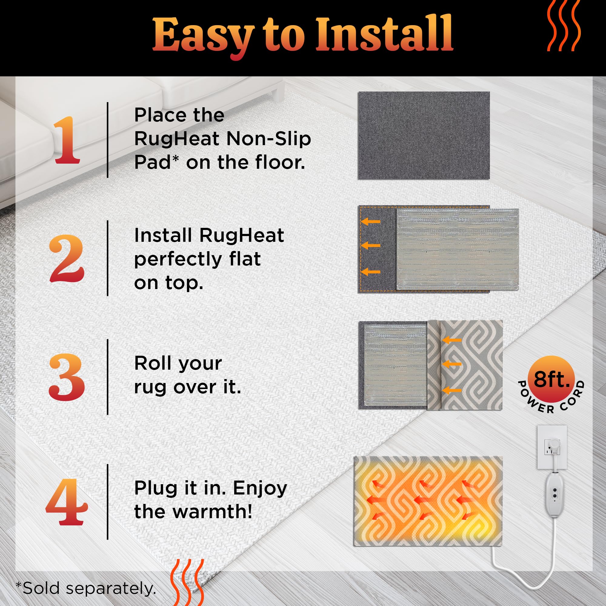 Portable Electric Heated Floor Mat for Rugs - 22x89 Inch Under Rug Heating Pad, Energy Efficient Radiant Floor Heater for Living Room, Bedroom, Office - Perfect Under Couch Runner, Area Rugs & Winter Home Warmth
