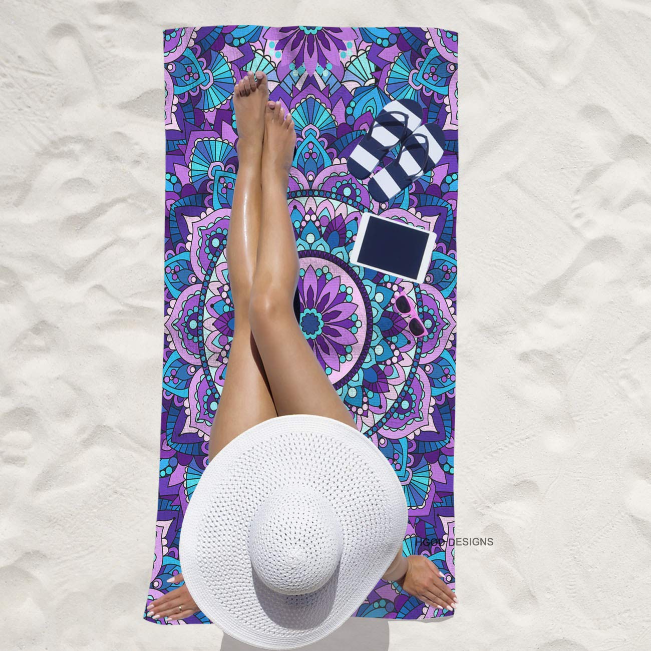 HGOD DESIGNS Premium Mandala Hand Towel Set - 30x15 Inch Soft Absorbent Bath & Kitchen Towels with Purple Abstract Pattern | Perfect for Bathroom, Spa, Guest House & Luxury Home Decor