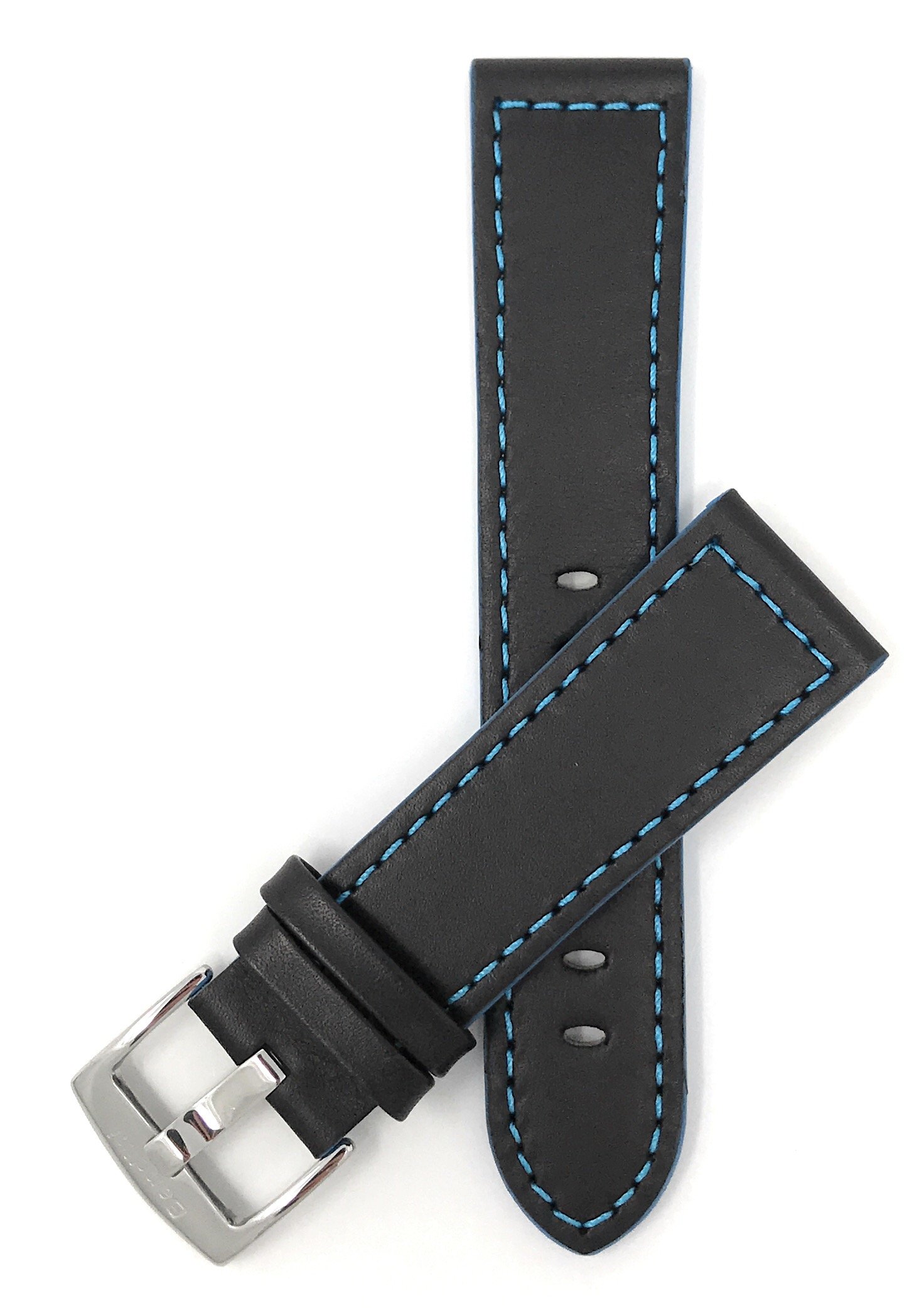 Premium 24mm Italian Leather Watch Band for Men - Black with Blue Stitching - Durable Racing Style Watch Strap - Perfect for Casual, Business & Sports Wear