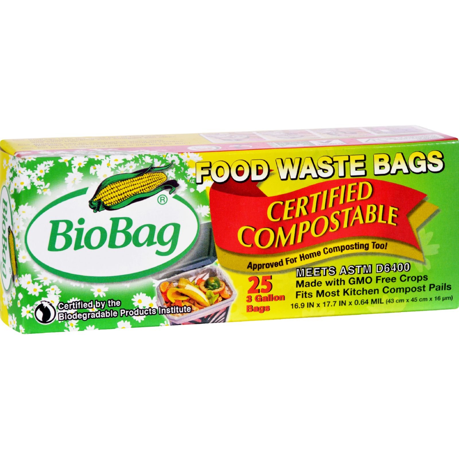 BioBag 3 Gallon Compostable Waste Bags - 12 Pack (25 Count) | Eco-Friendly Alternative to Plastic Trash Bags | Perfect for Kitchen Composting, Refrigerator Food Storage & Organic Waste Disposal