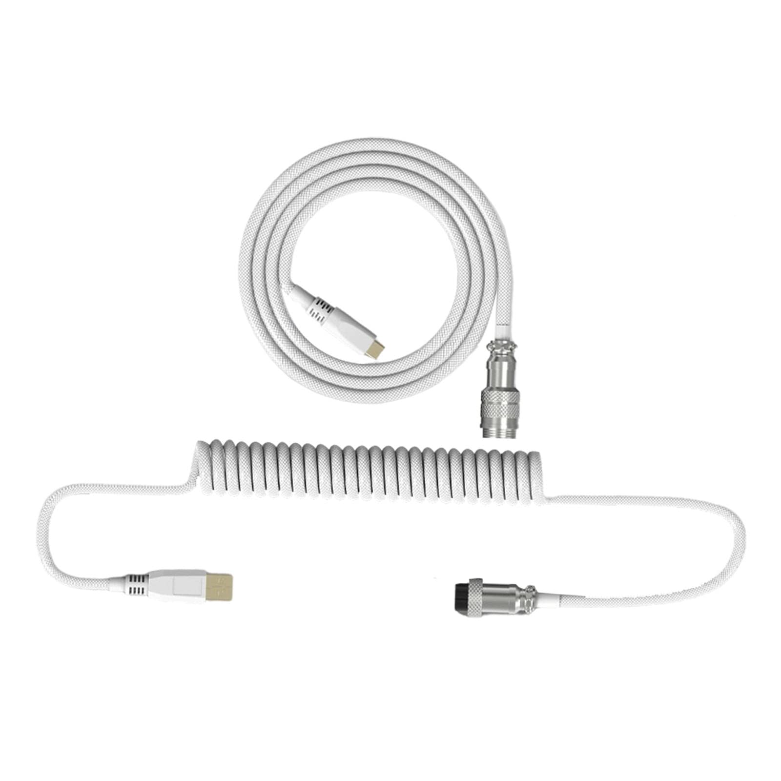 Baoblaze Coiled USB-C to USB 3.0 Keyboard Cable - Durable Charging Cord for Mechanical Keyboards (White) | Perfect for Gaming Setups & Office Workstations
