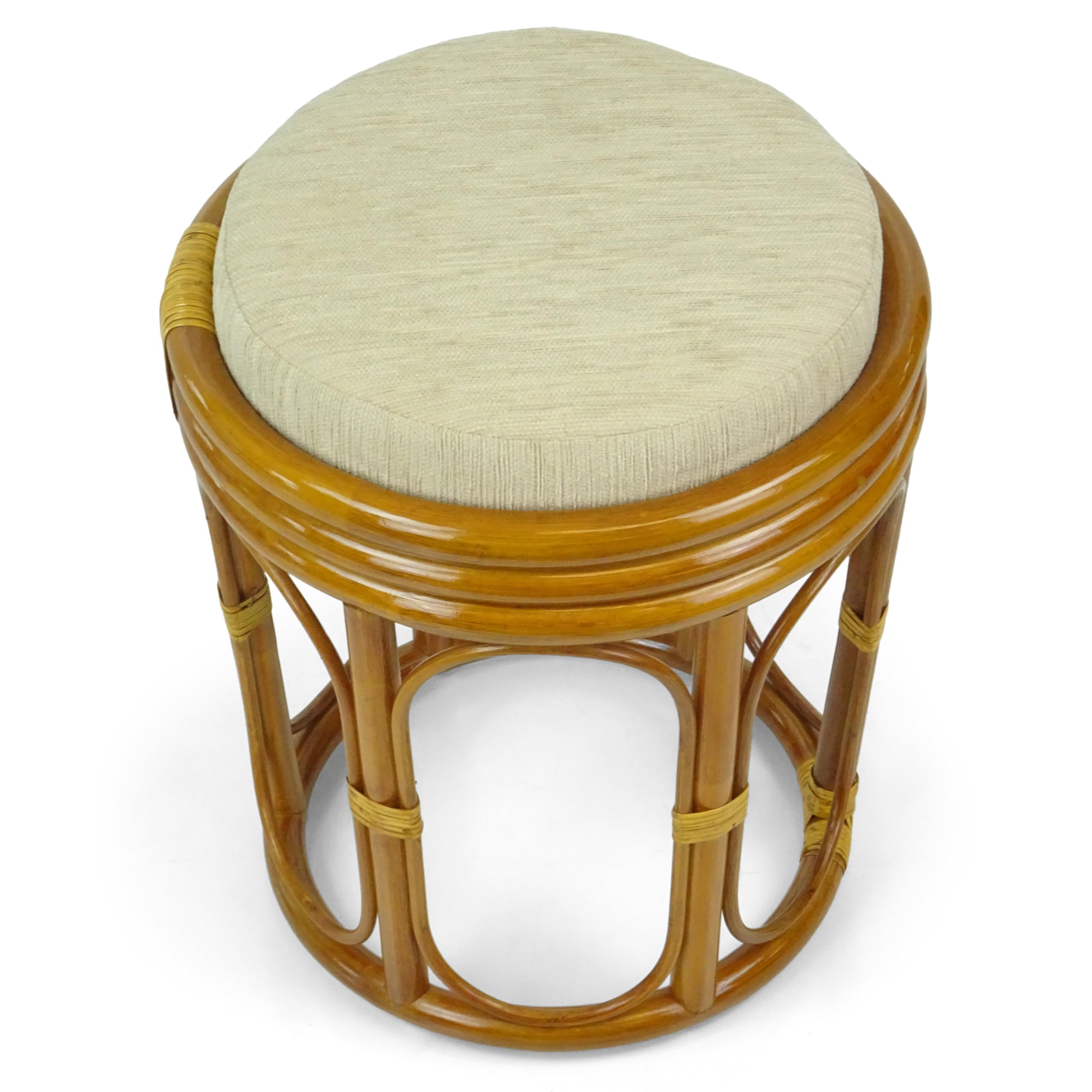 Handmade Rattan Vanity Stool for Bedroom - Fully Assembled Wicker Ottoman with Colonial Style - Perfect for Dressing Table, Makeup Seat, or Bedside Decor